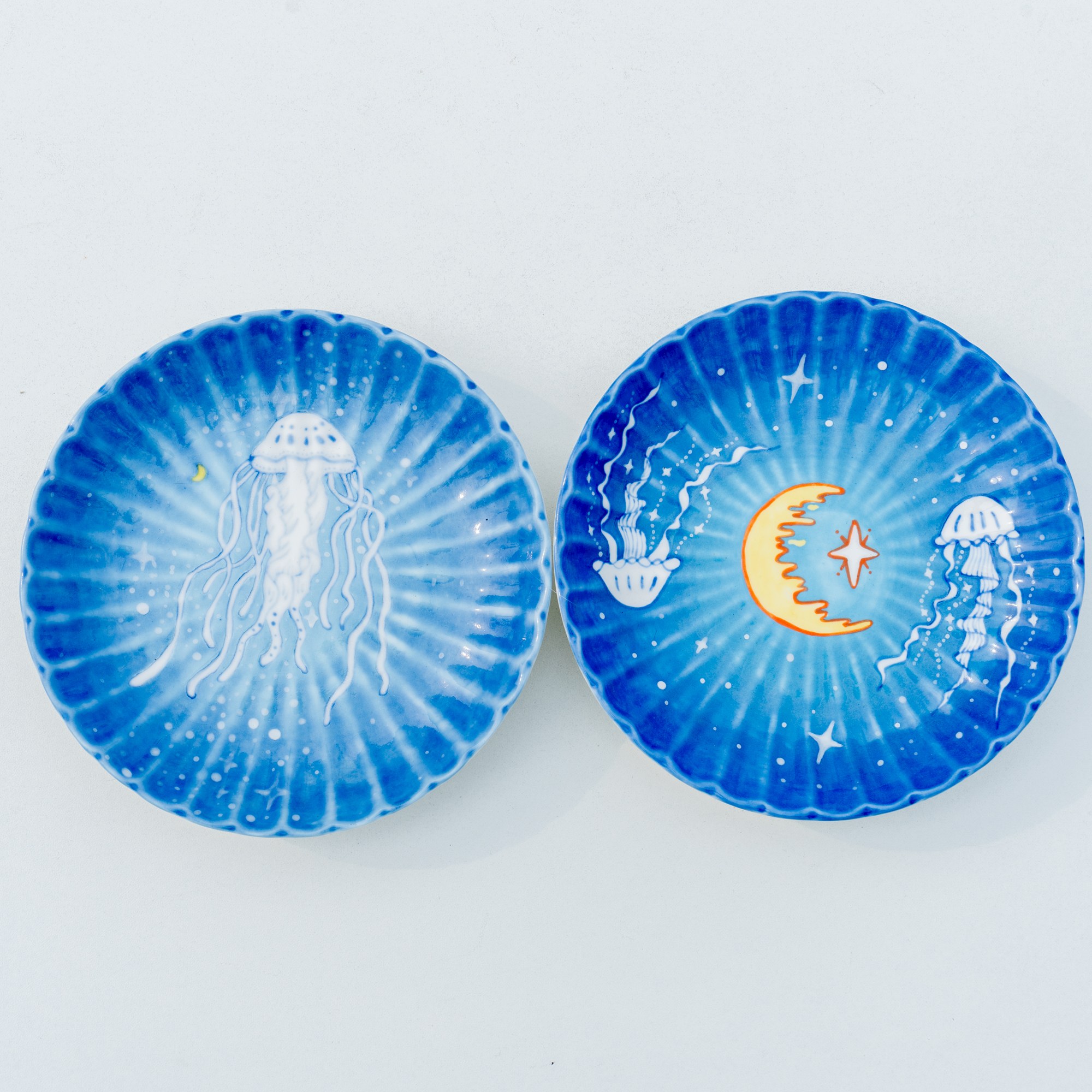 Hand-Painted Moon and Jellyfish Ocean Ceramic Plate - Image 5
