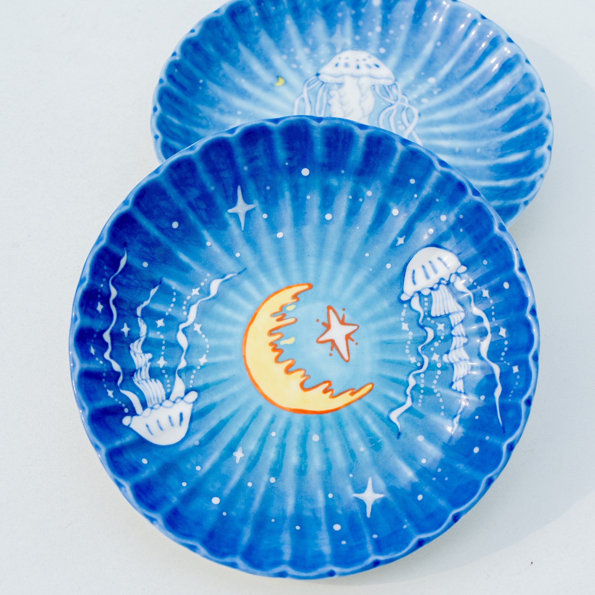 Hand-Painted Moon and Jellyfish Ocean Ceramic Plate - Image 3