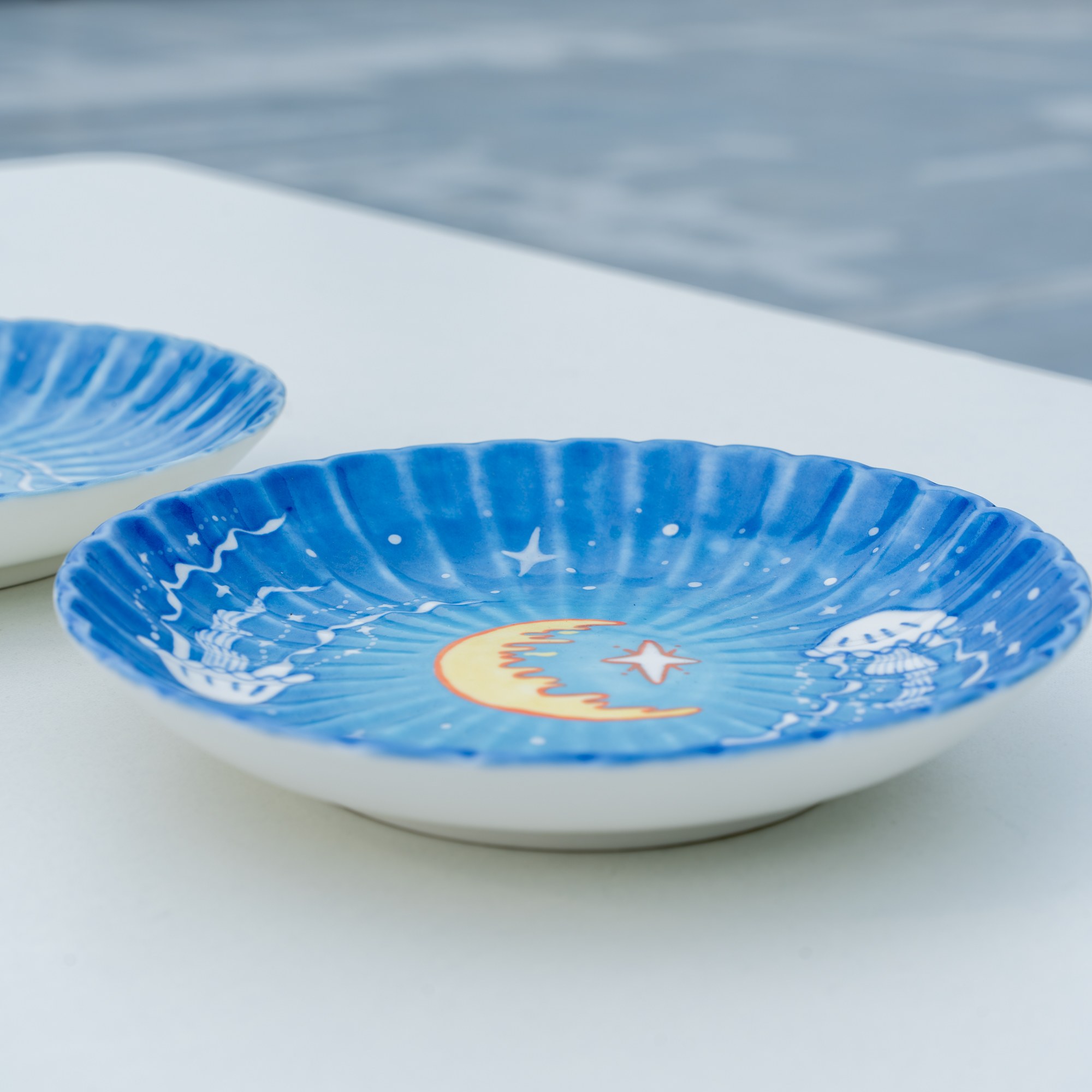 Hand-Painted Moon and Jellyfish Ocean Ceramic Plate - Image 4