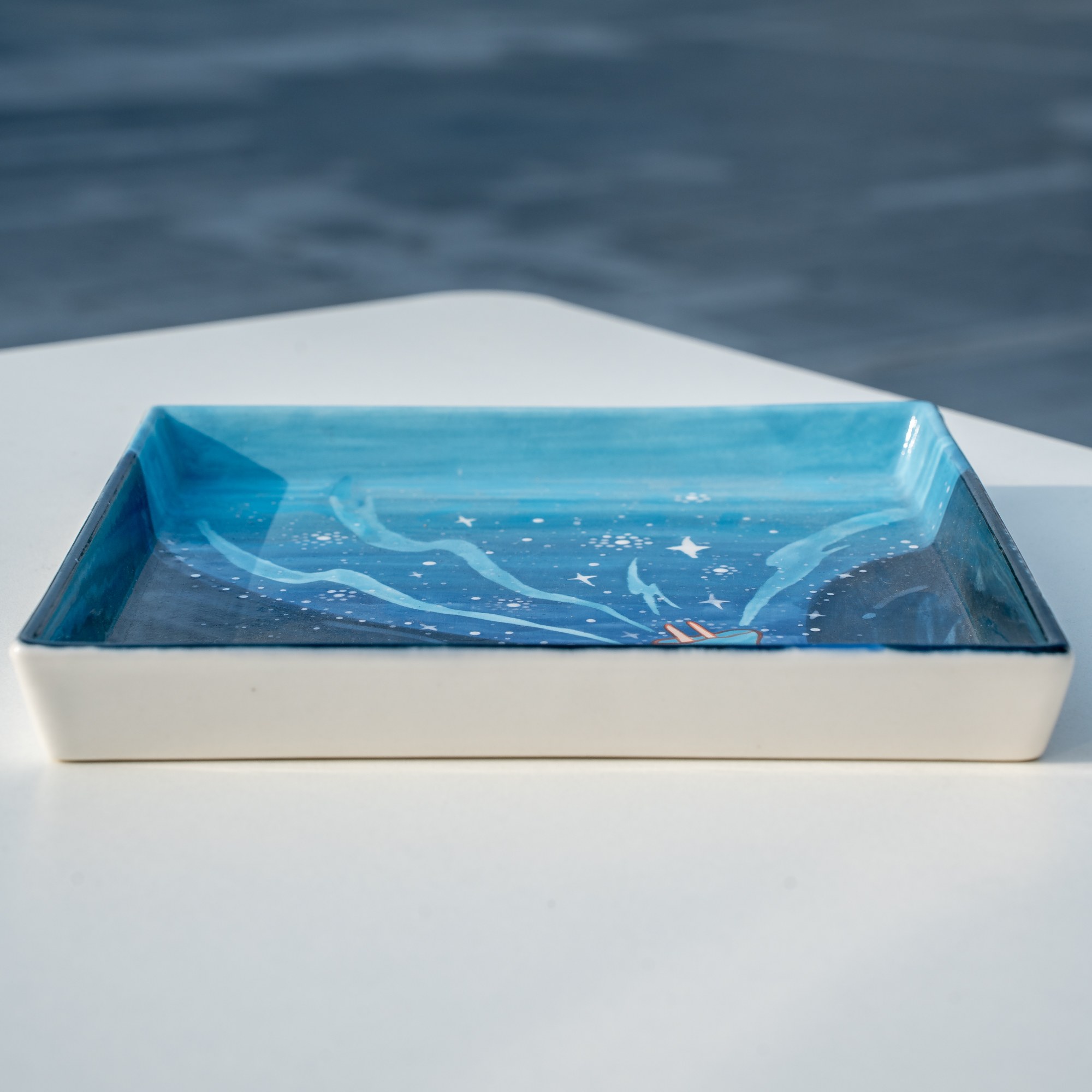 Hand-Painted Ocean Ceramic Tray Plate - Image 3