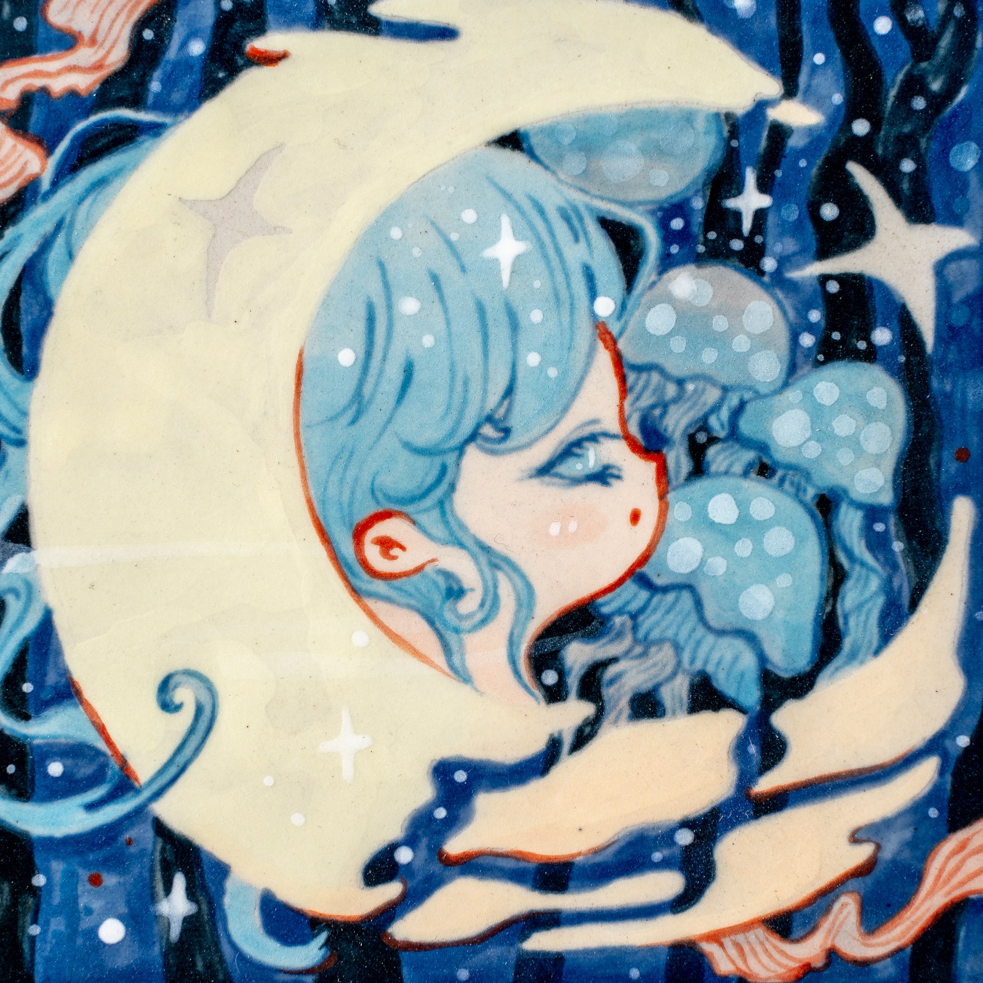 Hand-Painted Moon Ceramic Art Tile - Image 2