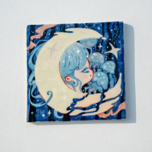 Hand-Painted Moon Ceramic Art Tile