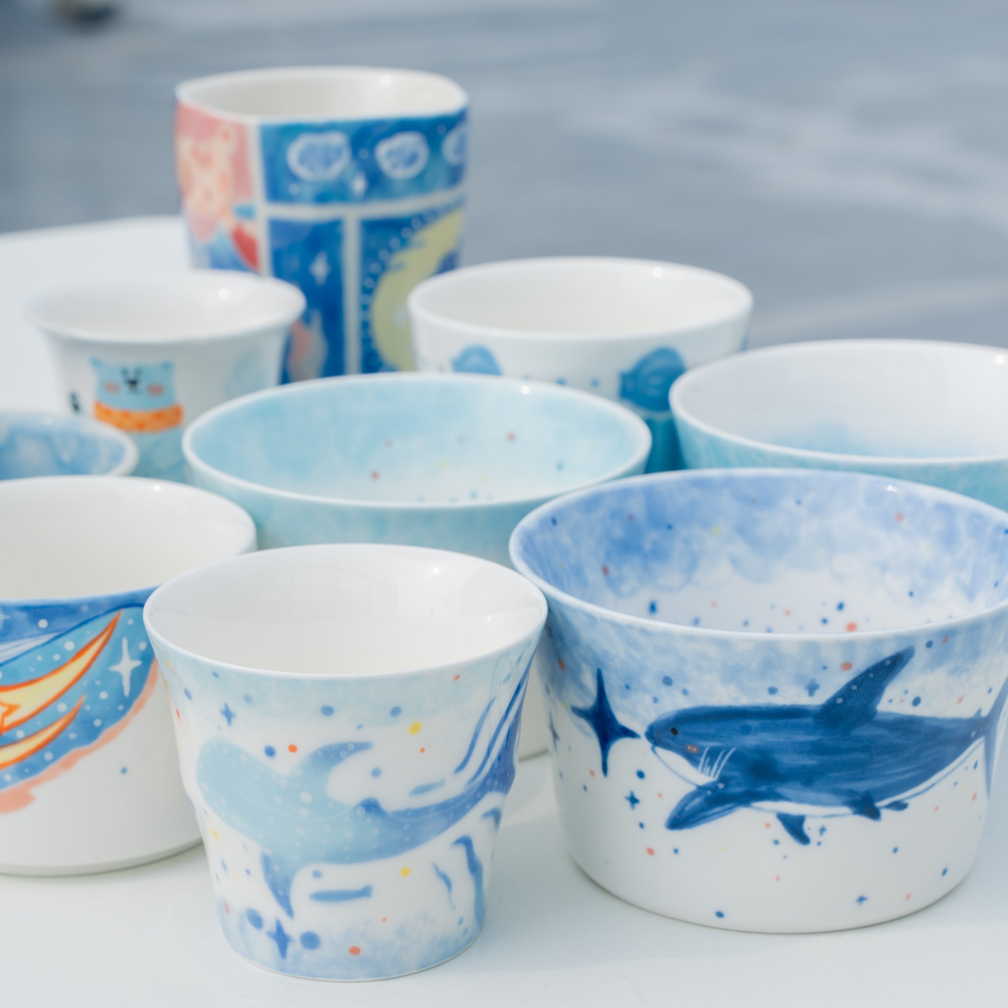 Hand-Painted Ocean Shark Ceramic Cup - Image 2