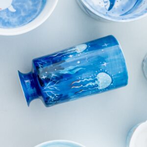 Hand-Painted Ocean Jellyfish Ceramic Yunomi