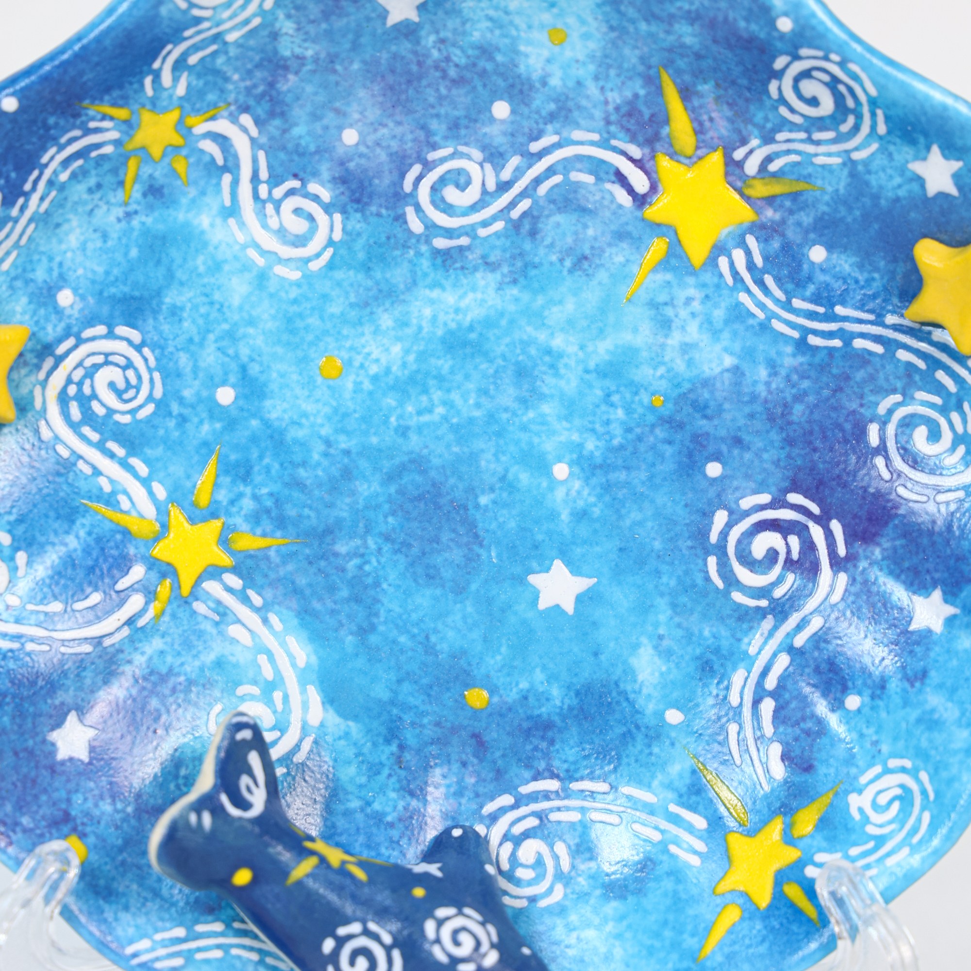 Hand-Painted Starry Ocean Ceramic Mug with Saucer - Image 2