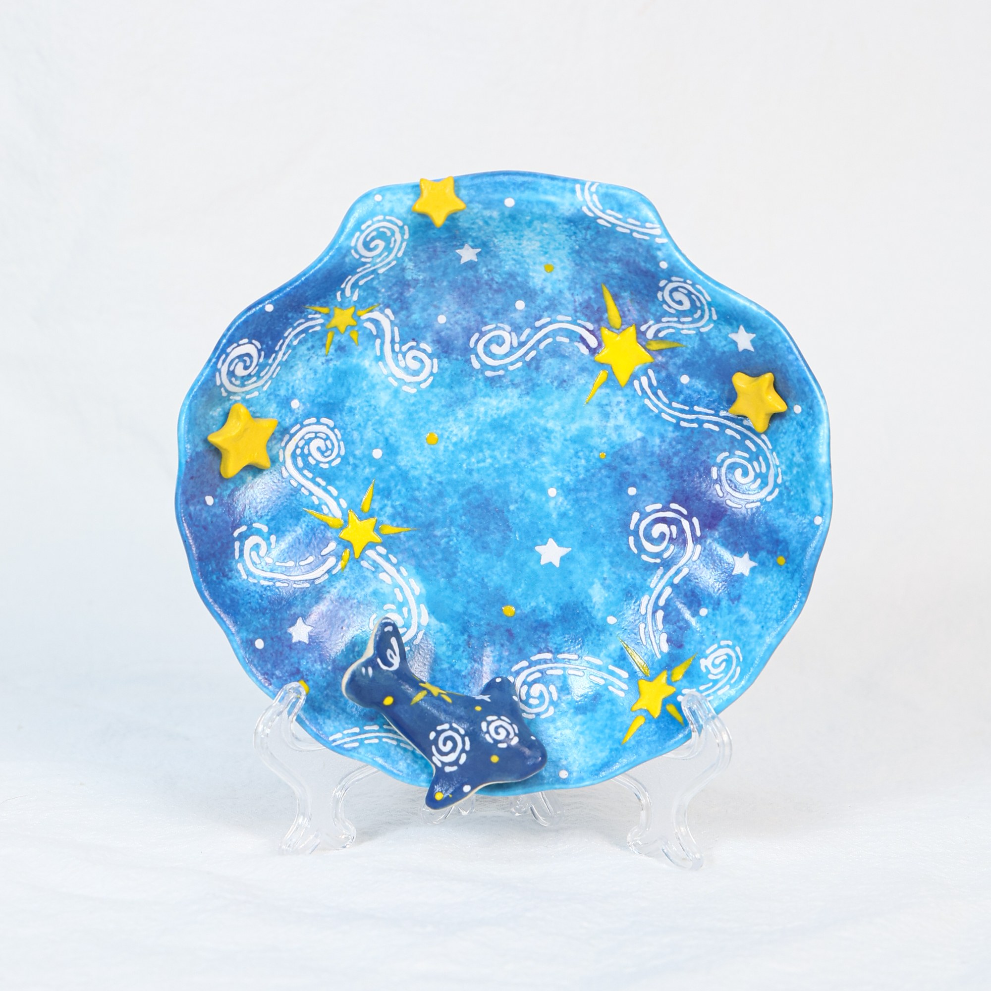 Hand-Painted Starry Ocean Ceramic Mug with Saucer