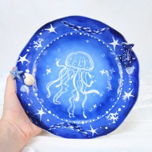 Hand-Painted Jellyfish Ceramic Plate