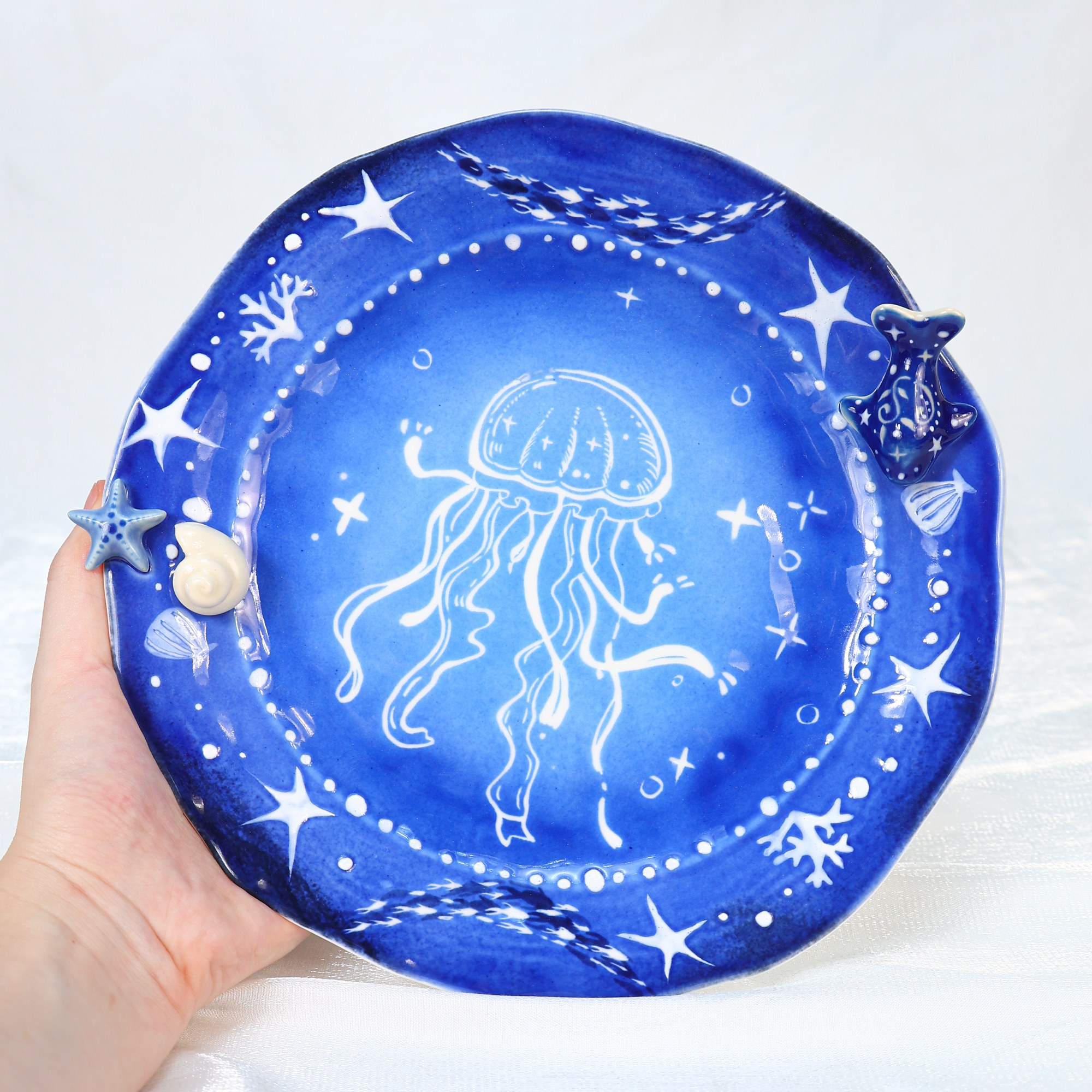 Hand-Painted Jellyfish Ceramic Plate - Image 2