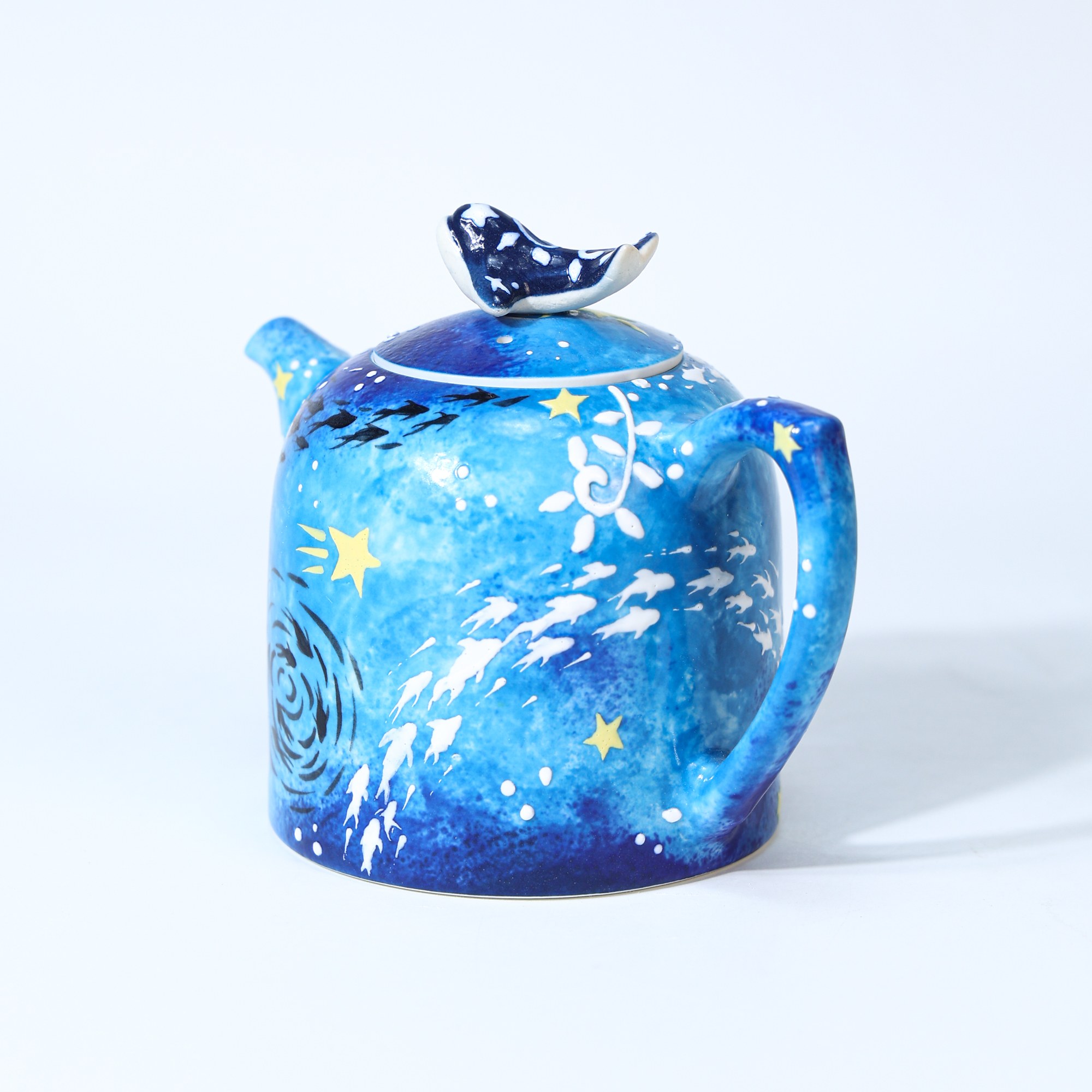 Hand-Painted Ocean Ceramic Teapot - Image 4