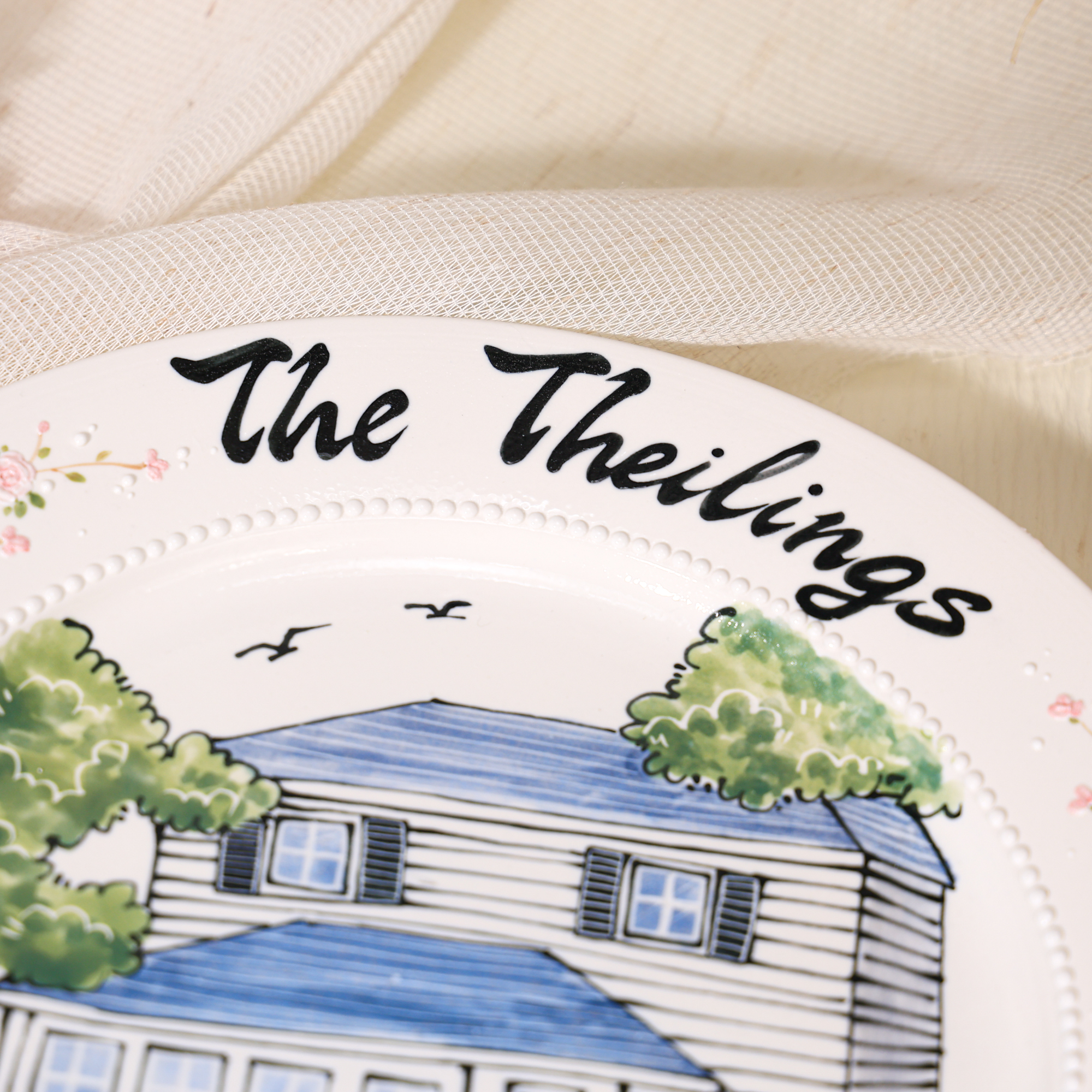 Custom Round House Portrait Plate with Pink Floral Border - Image 6