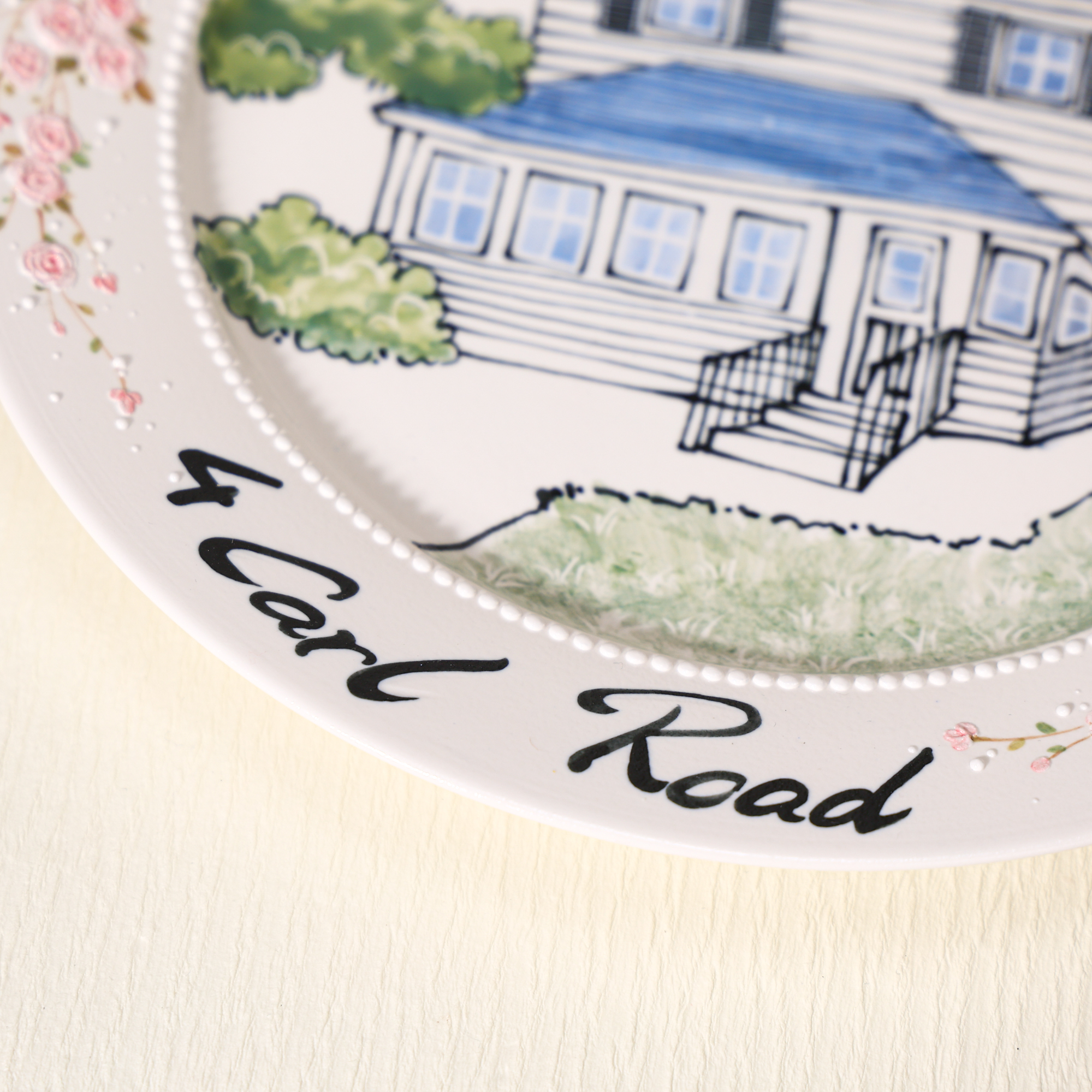 Custom Round House Portrait Plate with Pink Floral Border - Image 5