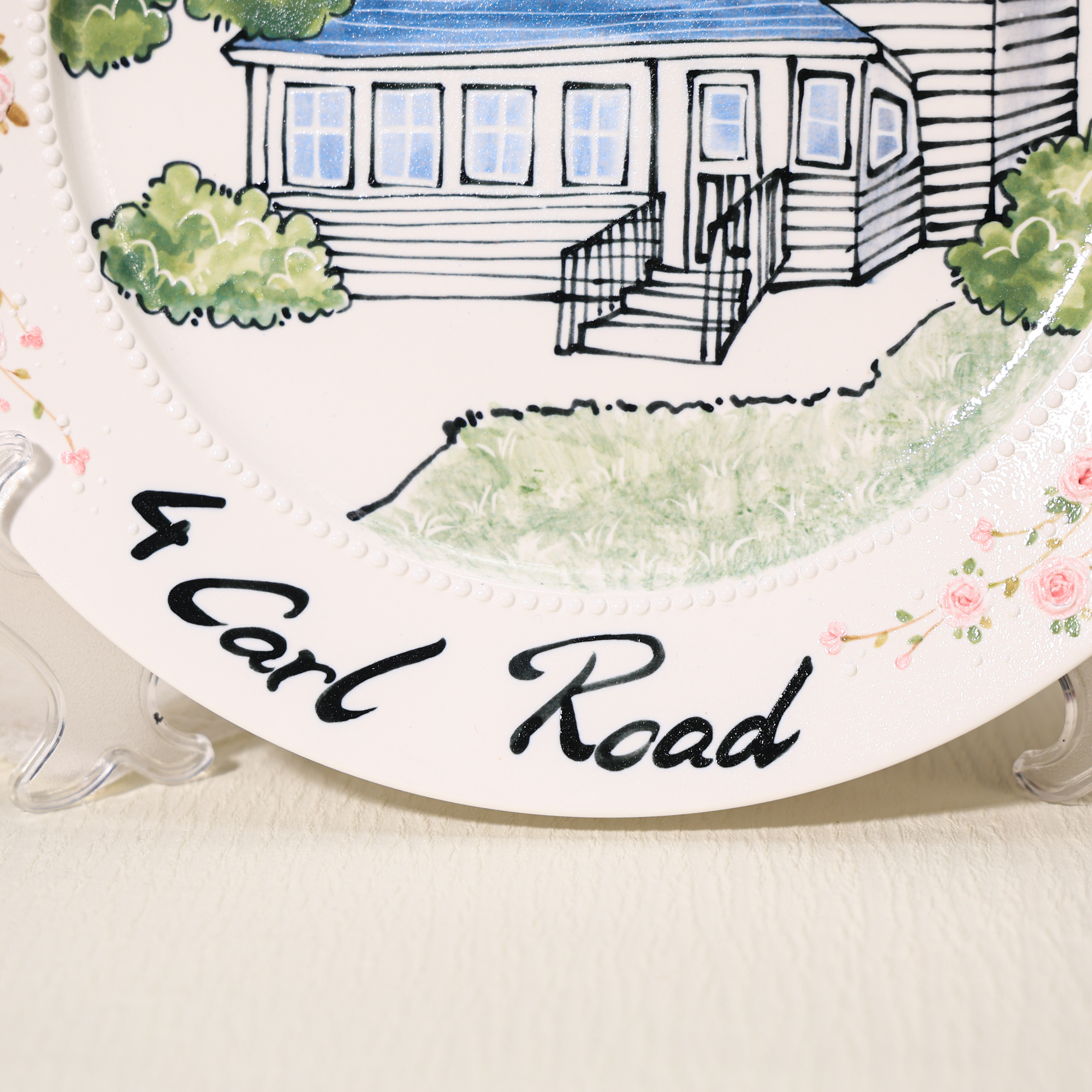 Custom Round House Portrait Plate with Pink Floral Border - Image 10