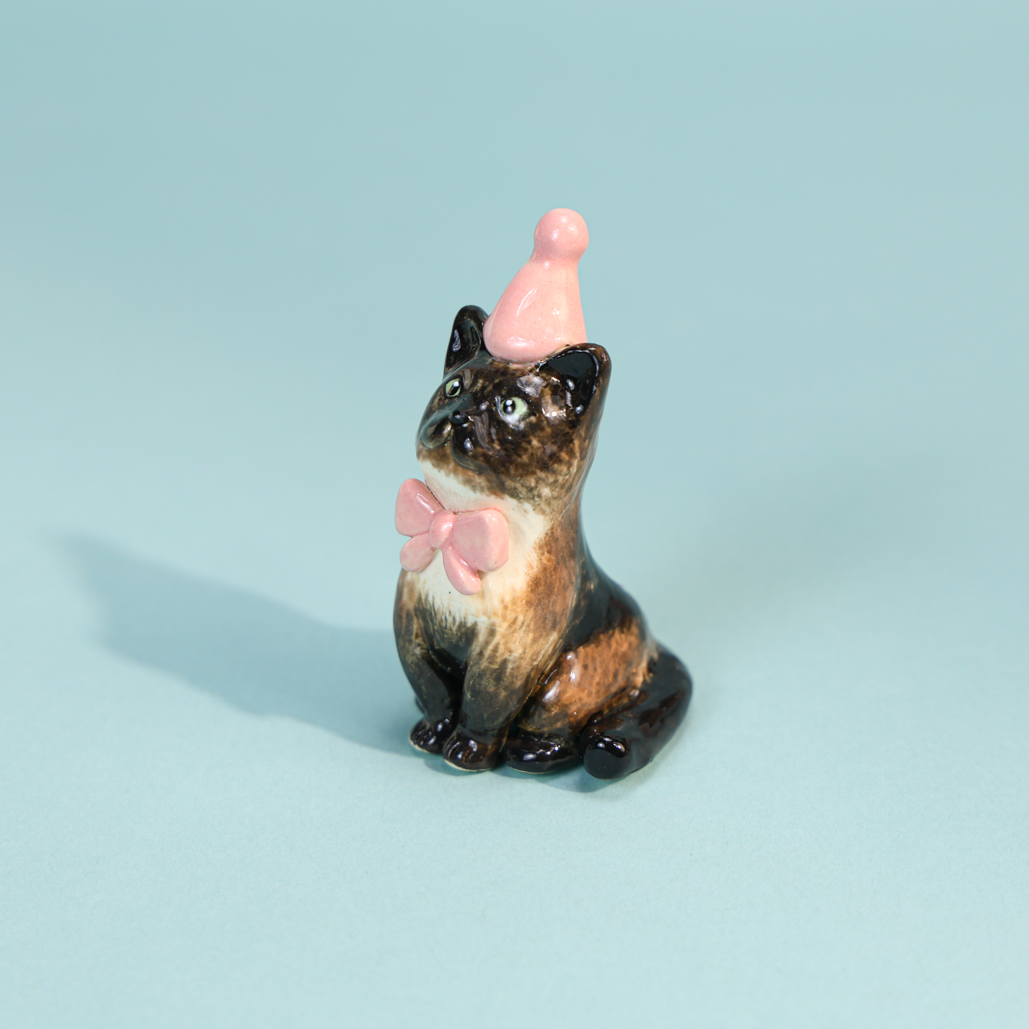Hand-Painted Black Cat Cake Topper Candle Holder with Pink Party Hat - Image 7