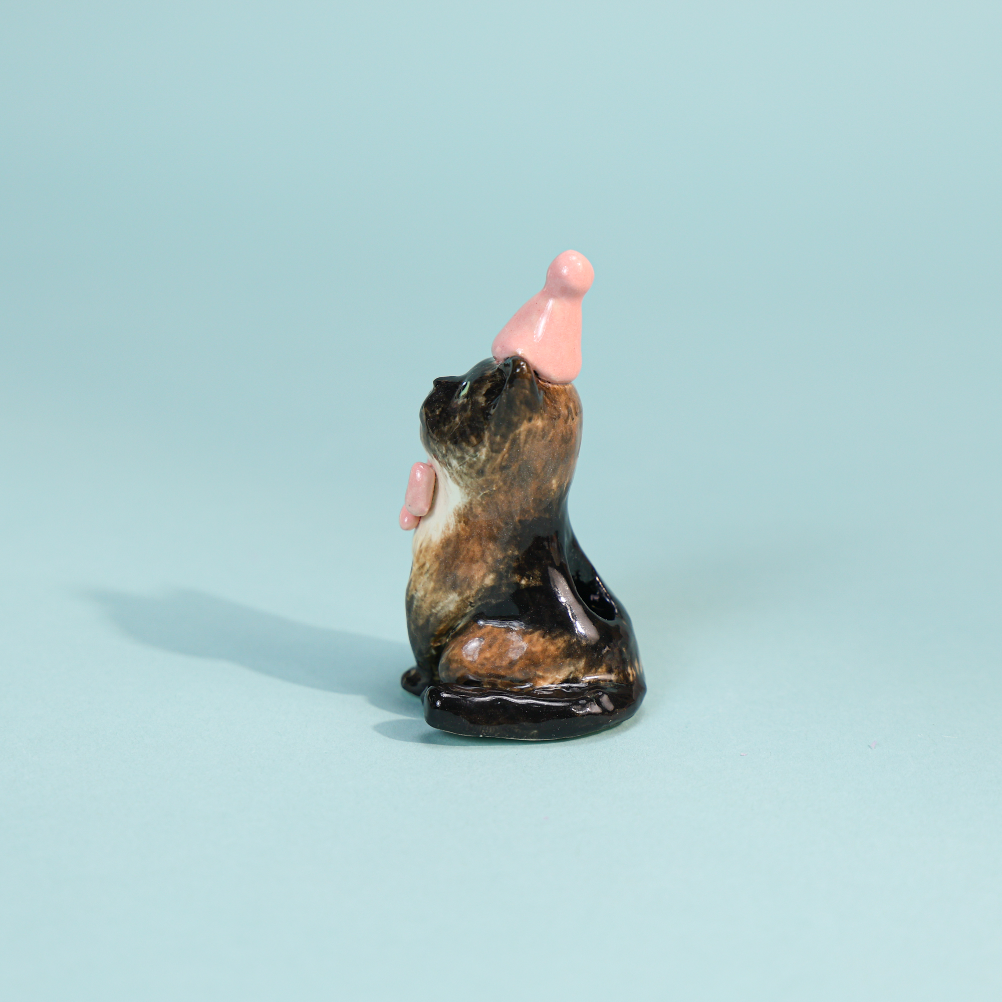 Hand-Painted Black Cat Cake Topper Candle Holder with Pink Party Hat - Image 8