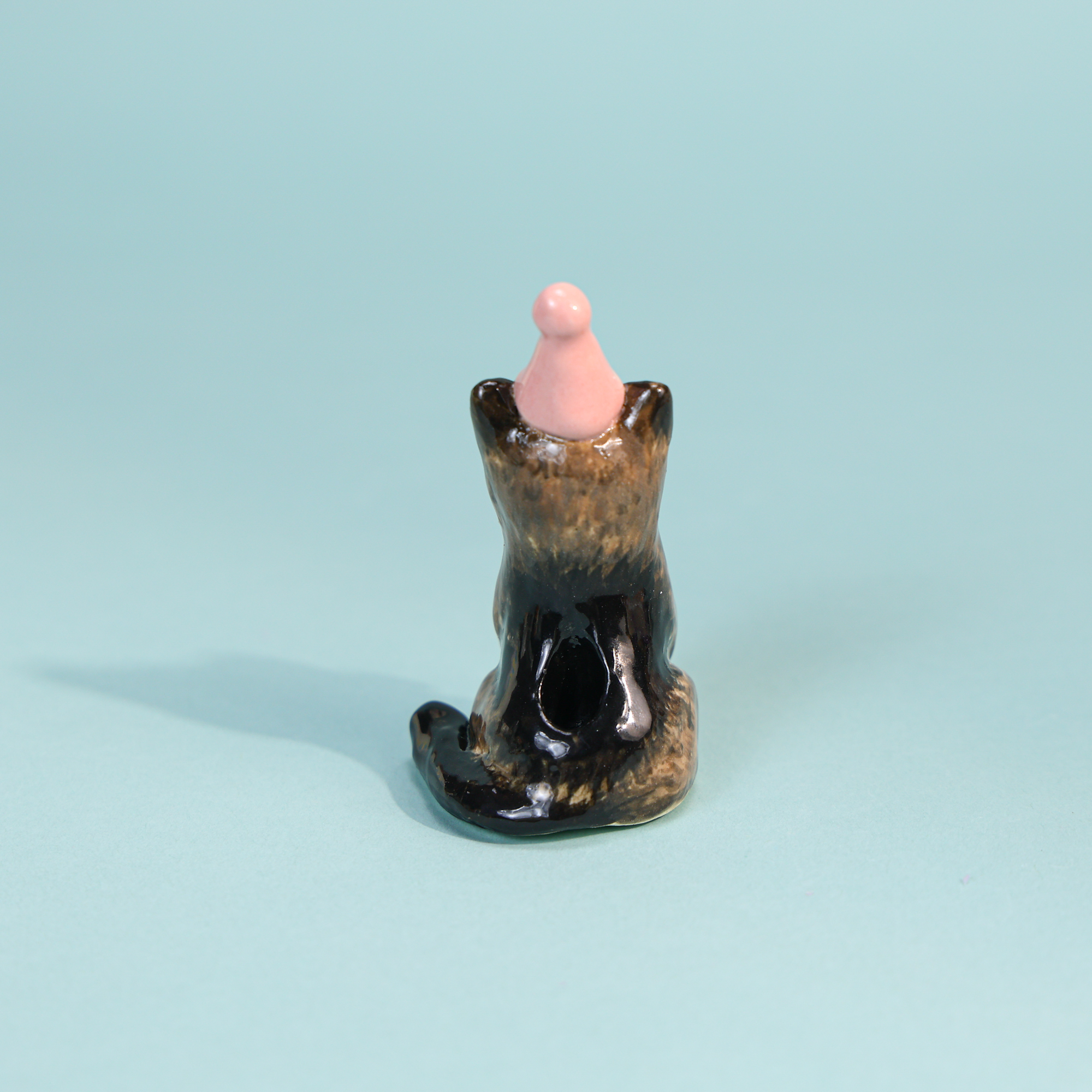Hand-Painted Black Cat Cake Topper Candle Holder with Pink Party Hat - Image 9