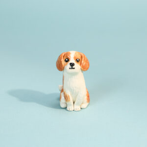 Hand-painted brown and white dog cake topper candle holder