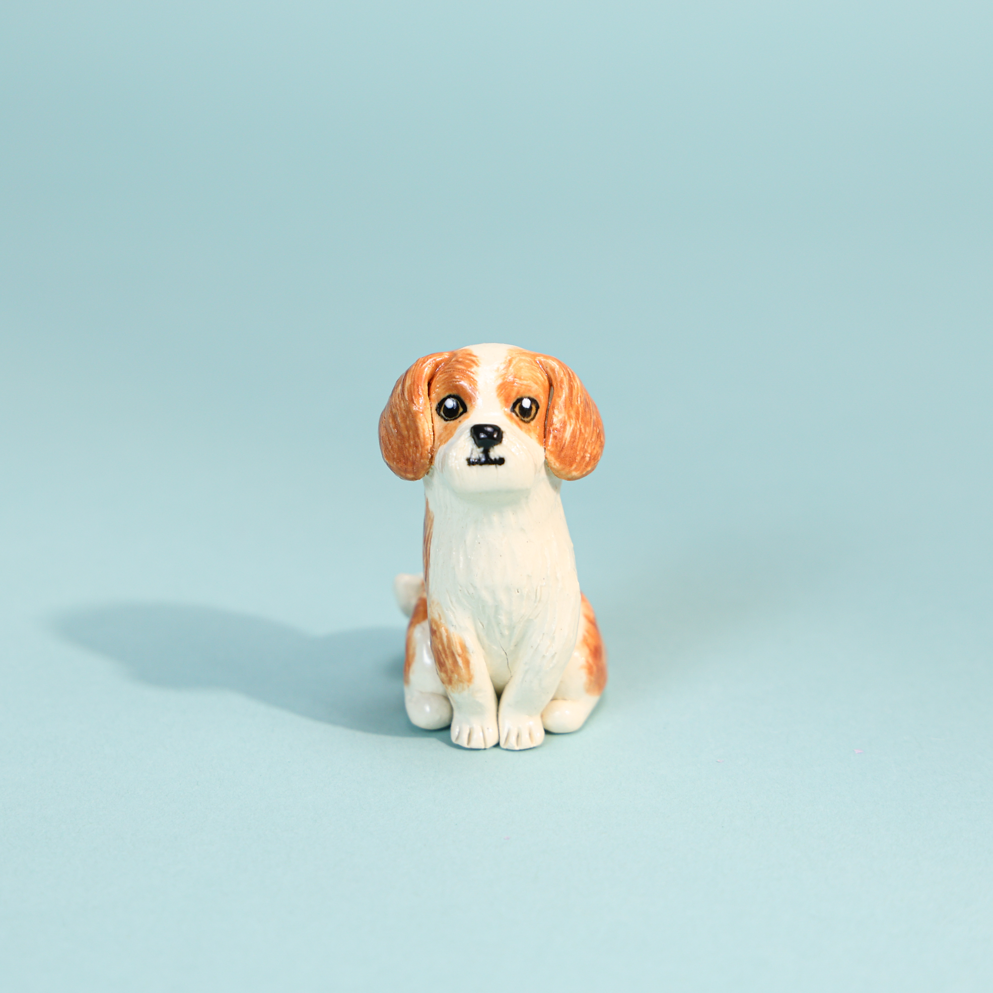 Hand-painted brown and white dog cake topper candle holder