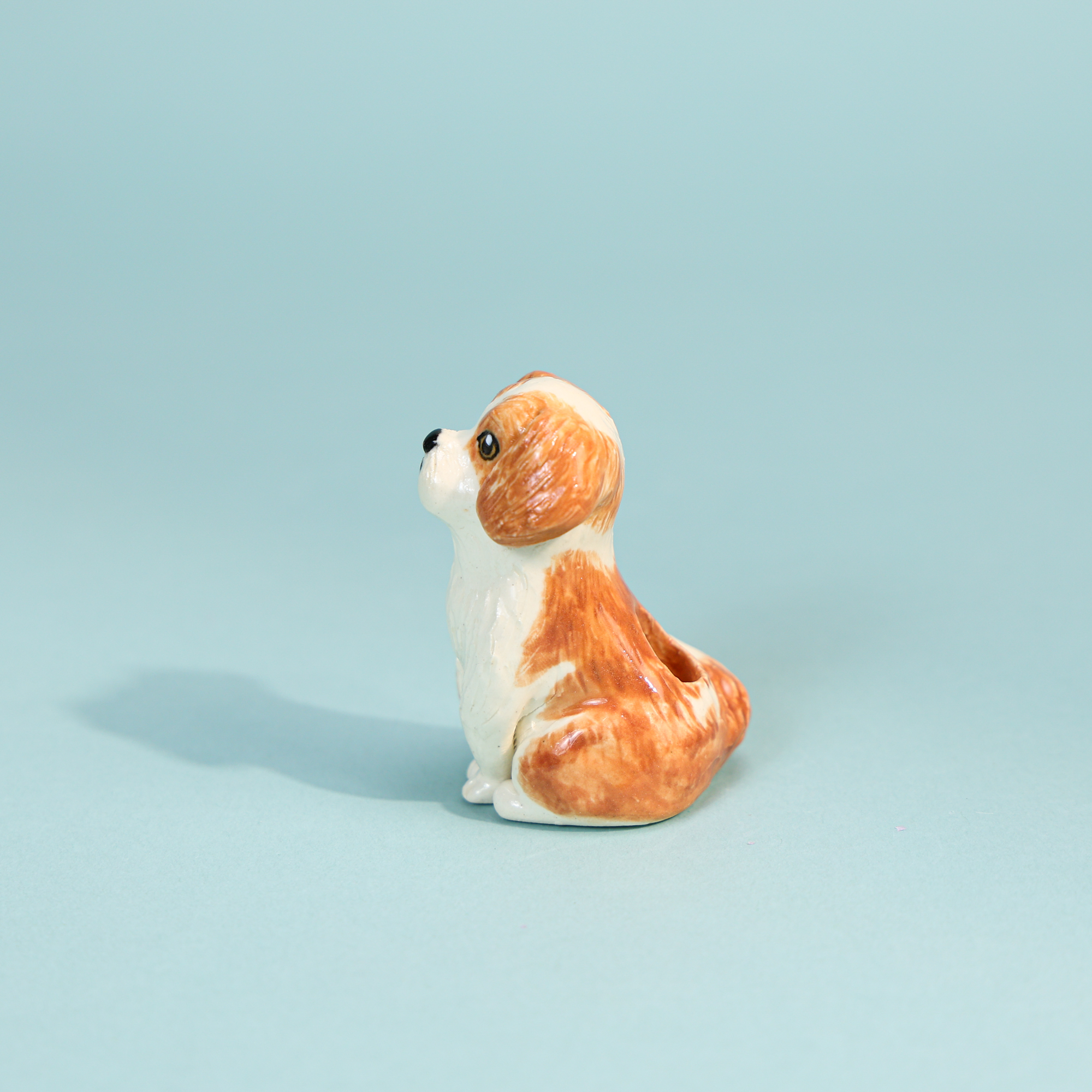 Hand-Painted Brown & White Dog Cake Topper Candle Holder - Image 5