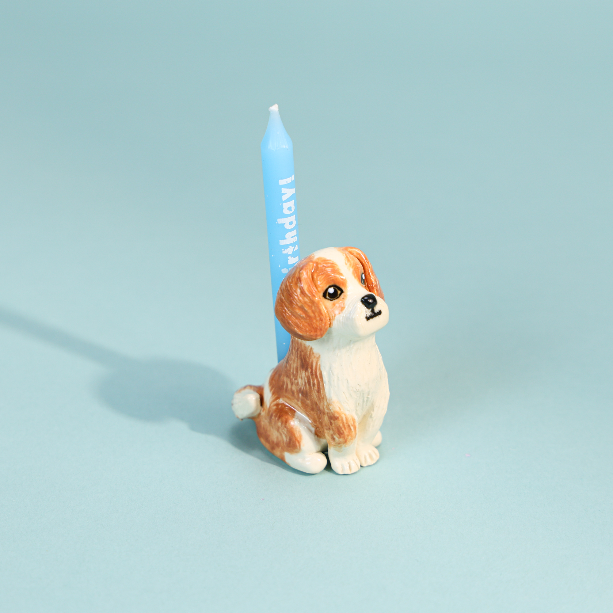 Hand-Painted Brown & White Dog Cake Topper Candle Holder - Image 7