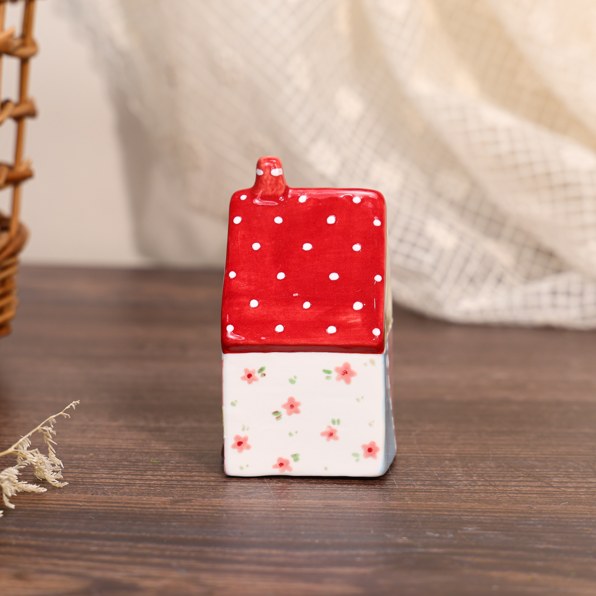 Hand-Painted Red Roof Patchwork Ceramic House Ornament - Image 7