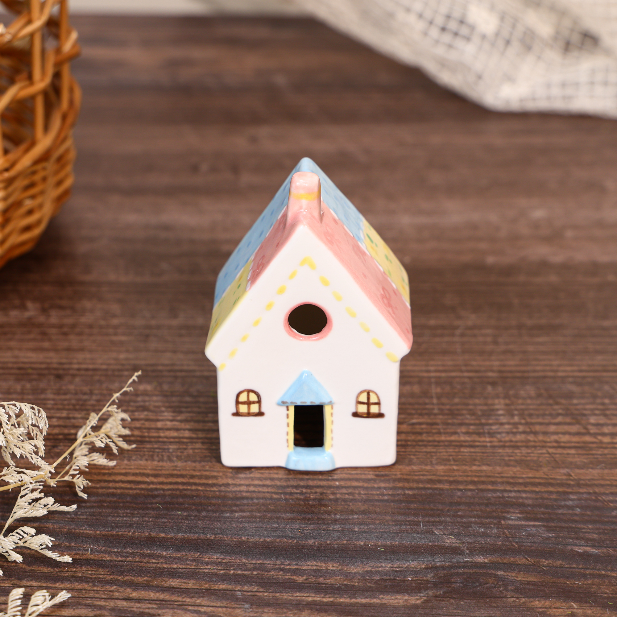 Hand-Painted Pastel Cottage Ceramic House Ornament - Image 2