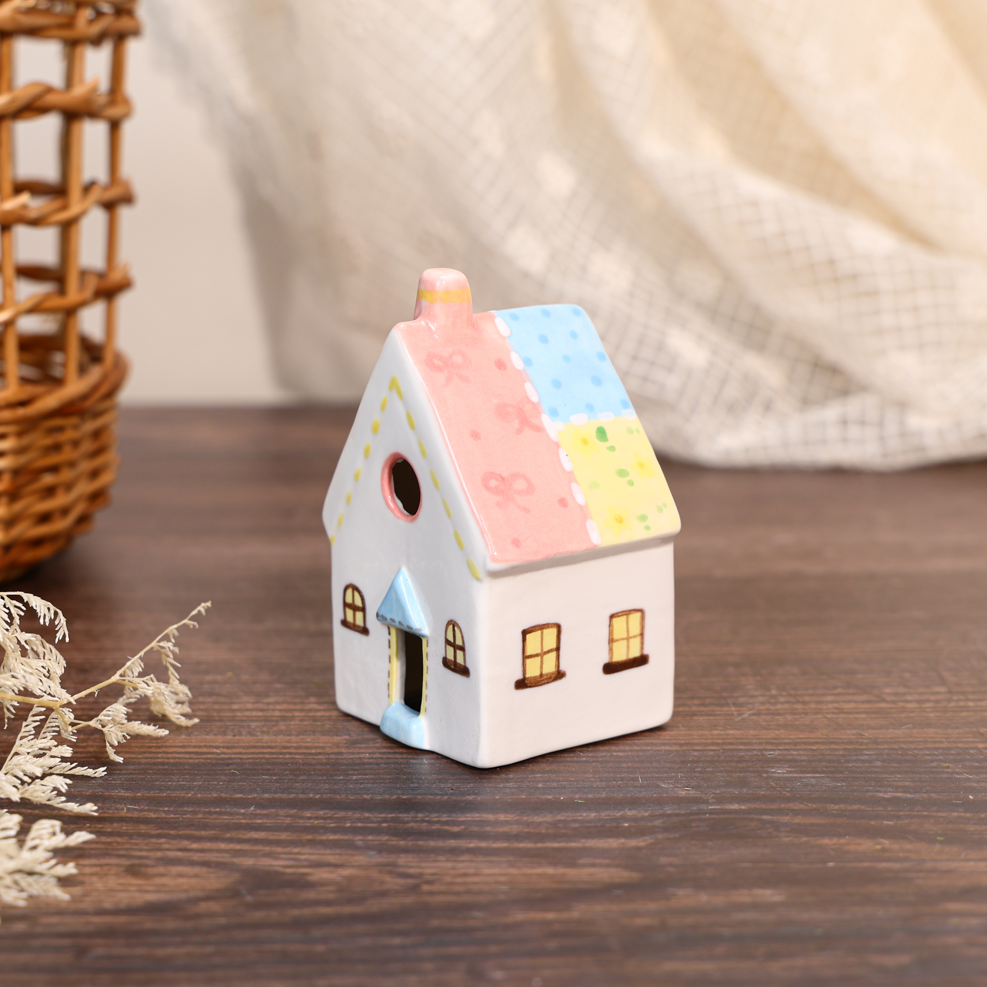 Hand-Painted Pastel Cottage Ceramic House Ornament - Image 4