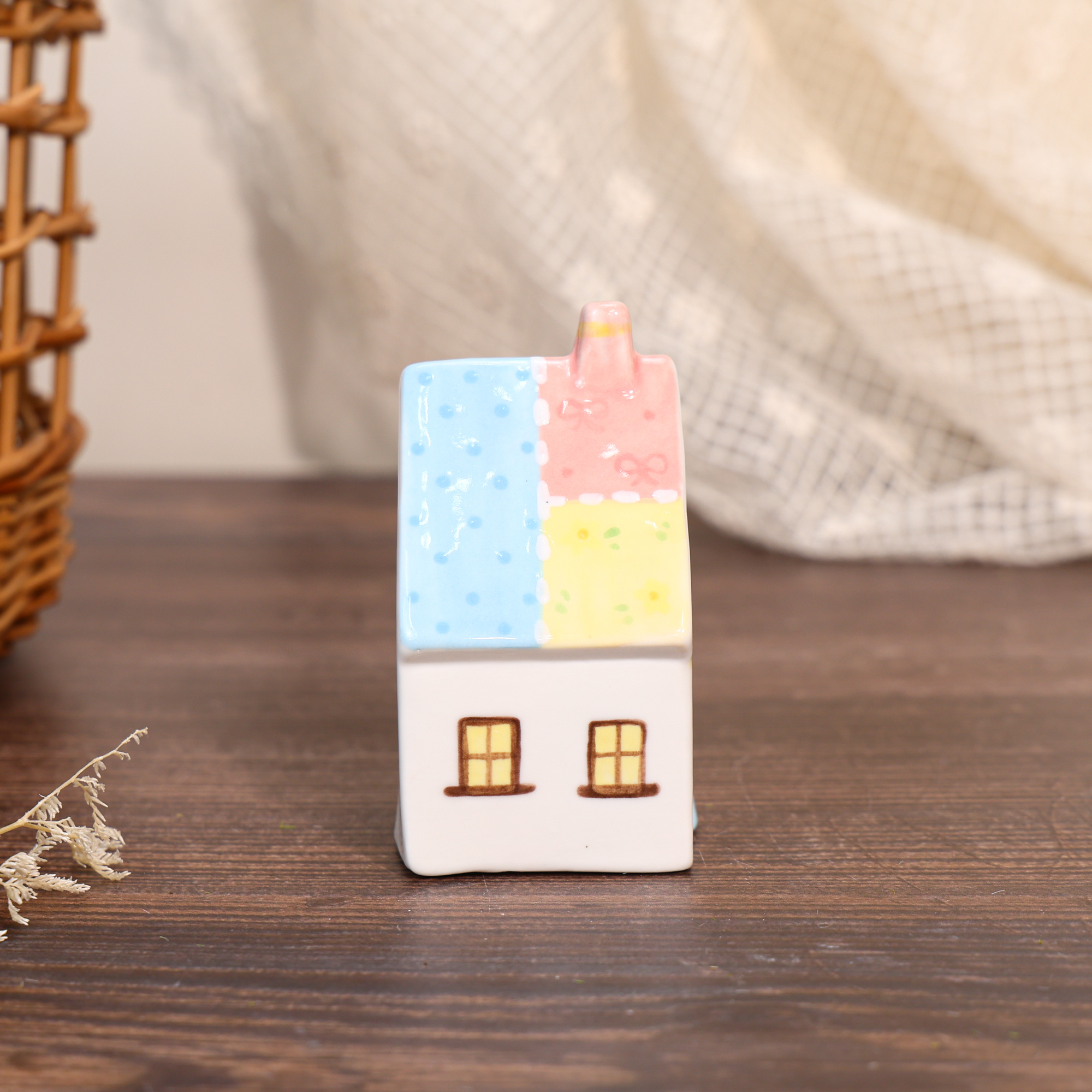 Hand-Painted Pastel Cottage Ceramic House Ornament - Image 7