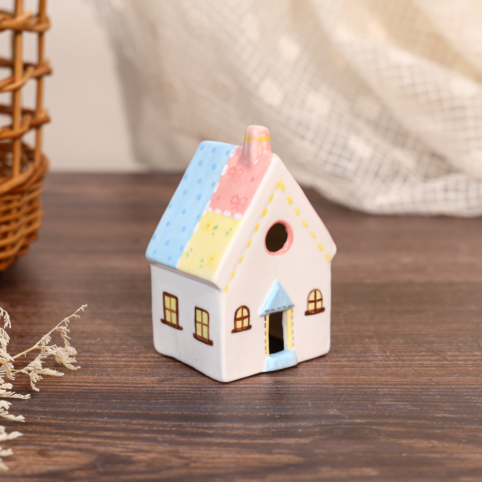Hand-Painted Pastel Cottage Ceramic House Ornament - Image 8