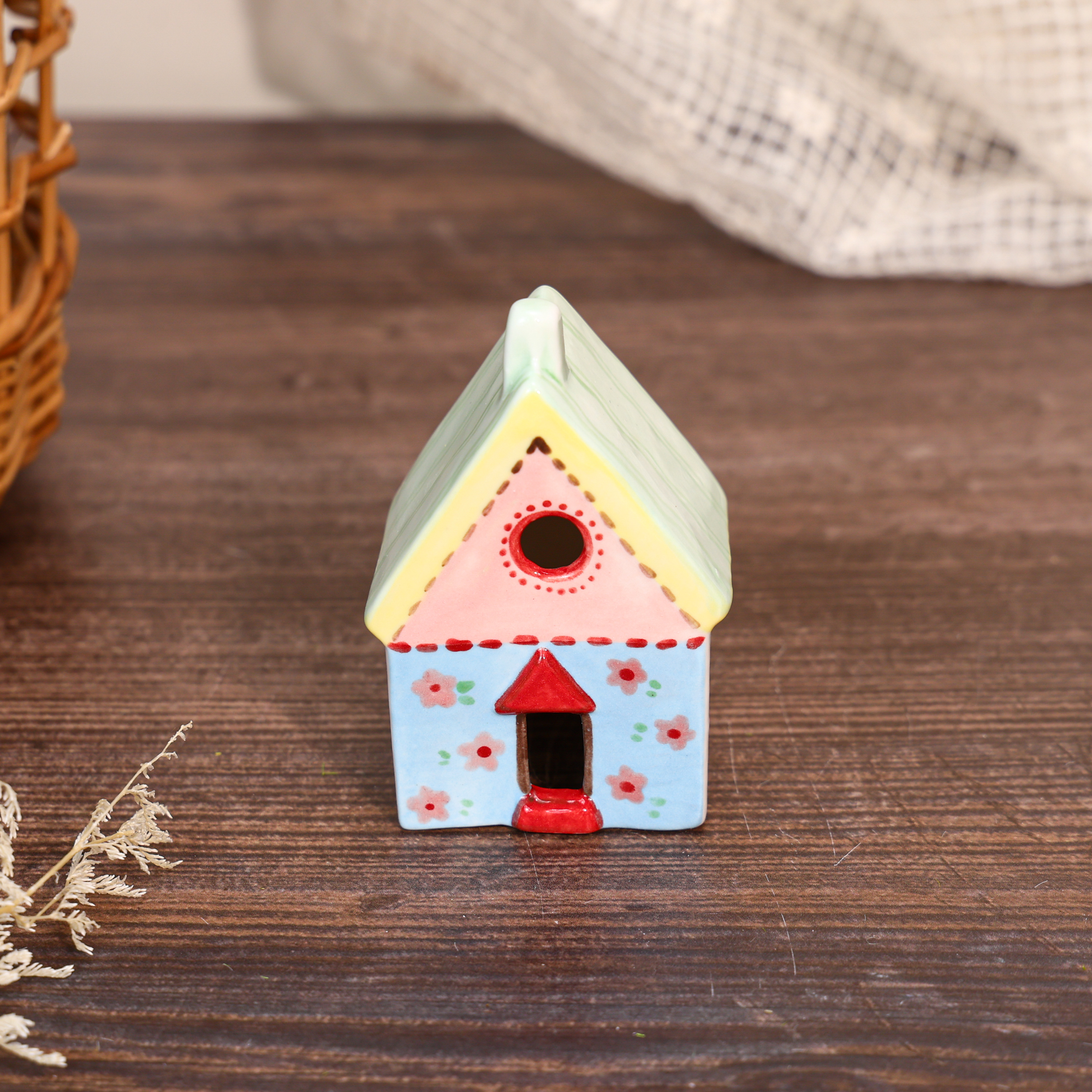 Hand-Painted Floral Cottage Ceramic House Ornament - Image 2