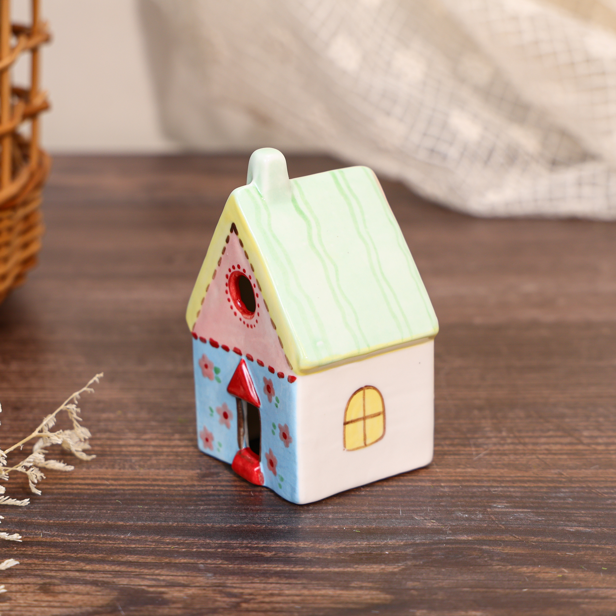 Hand-Painted Floral Cottage Ceramic House Ornament - Image 4