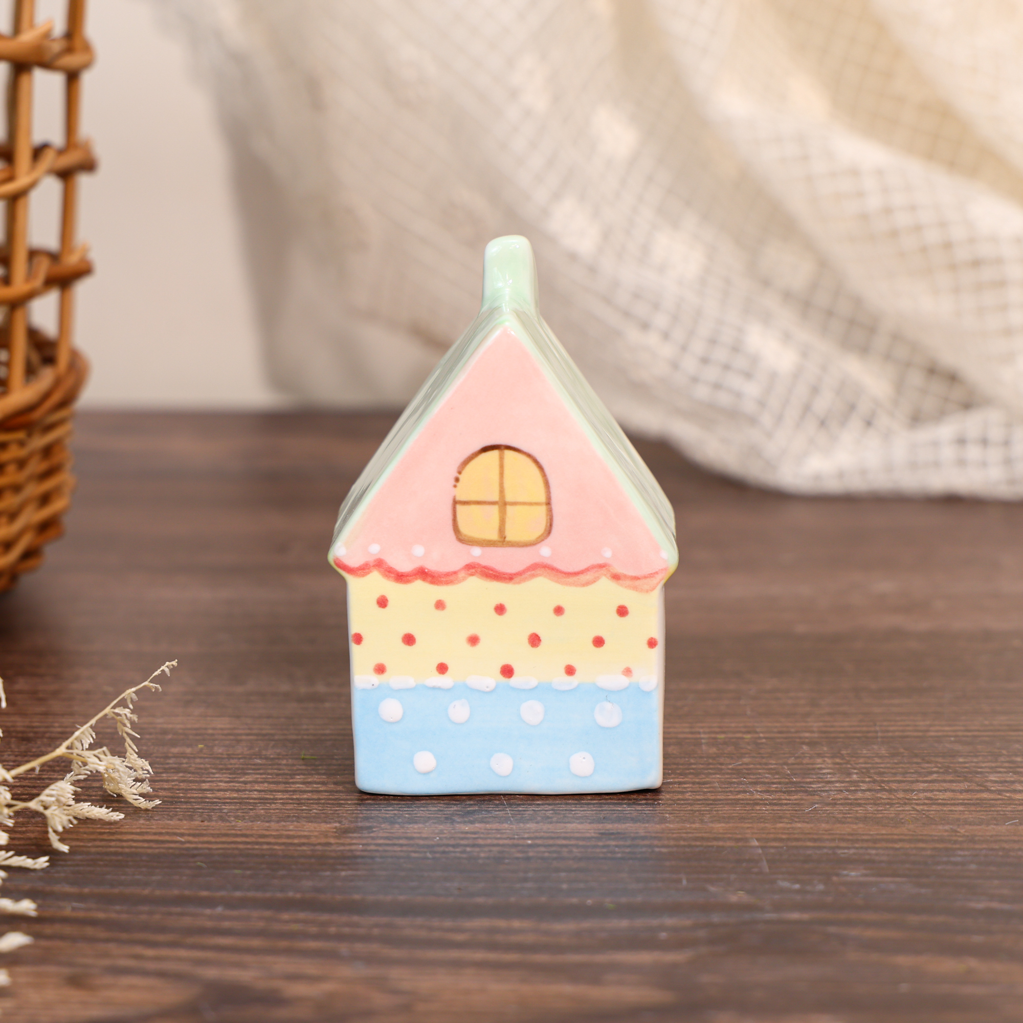 Hand-Painted Floral Cottage Ceramic House Ornament - Image 6