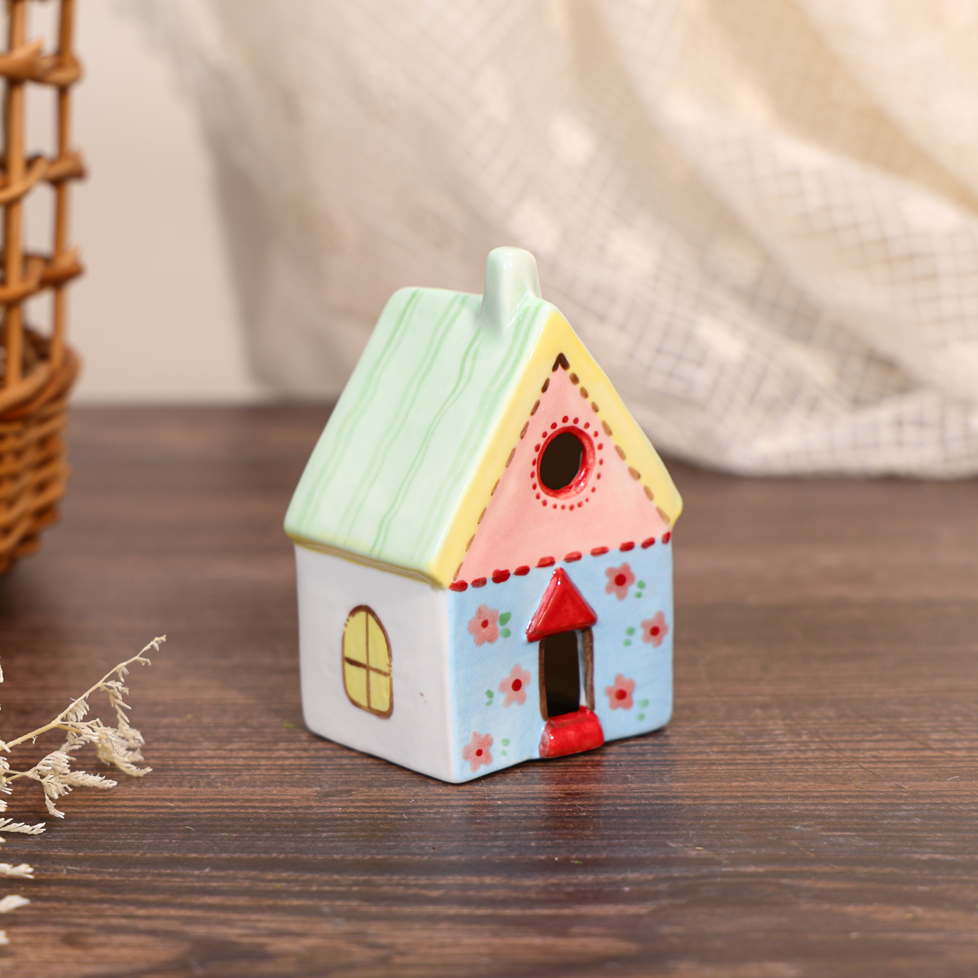 Hand-Painted Floral Cottage Ceramic House Ornament - Image 8