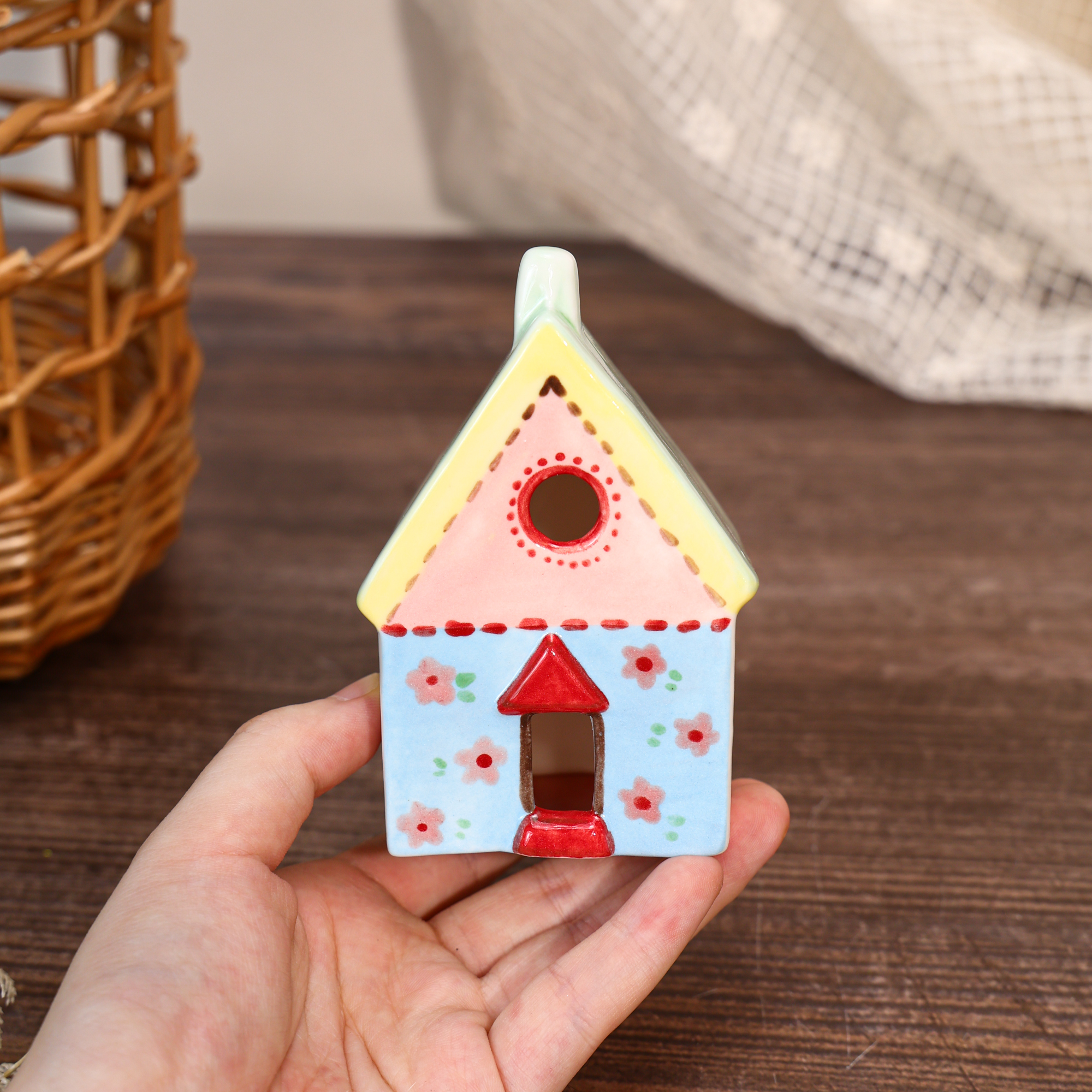 Hand-Painted Floral Cottage Ceramic House Ornament - Image 9