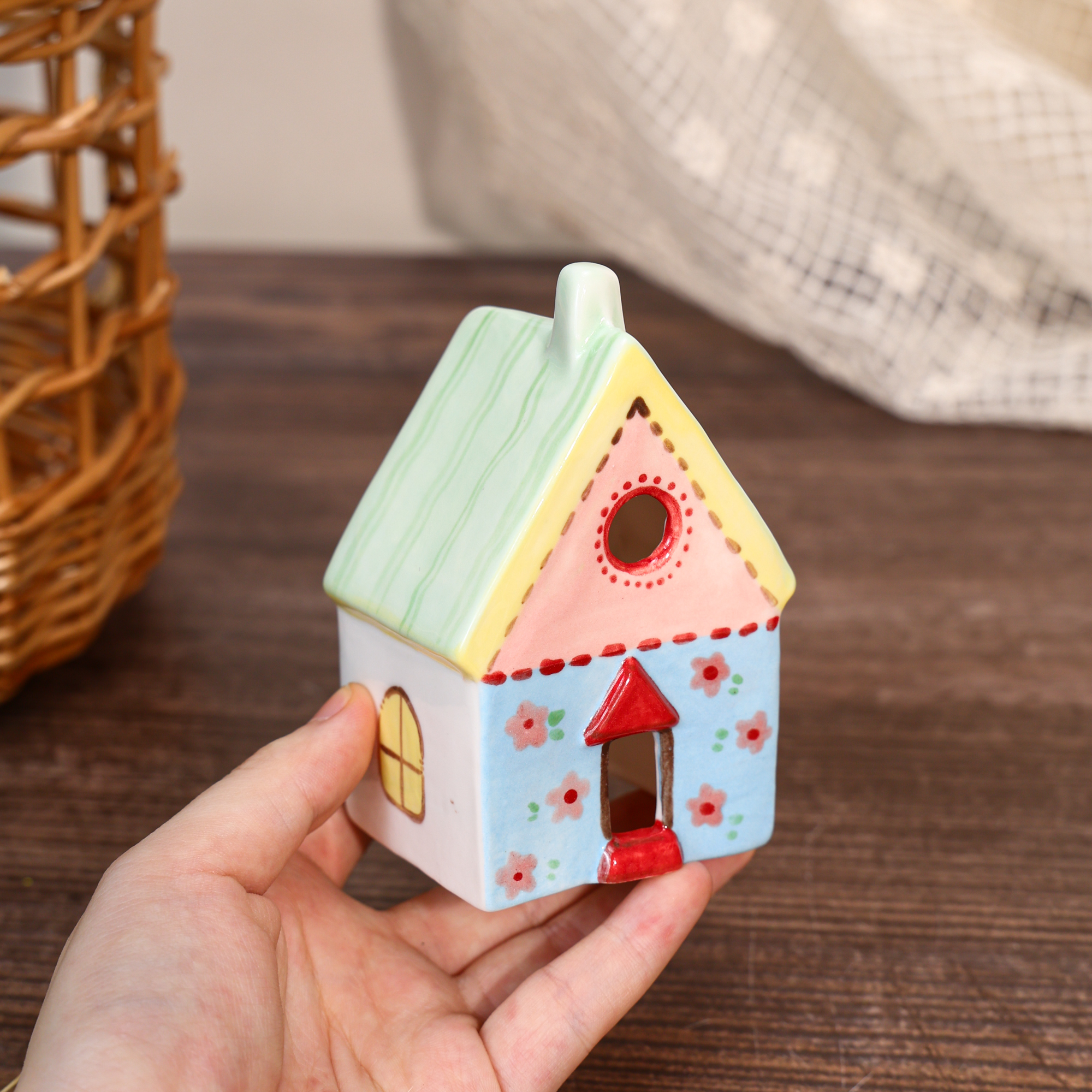 Hand-Painted Floral Cottage Ceramic House Ornament - Image 10