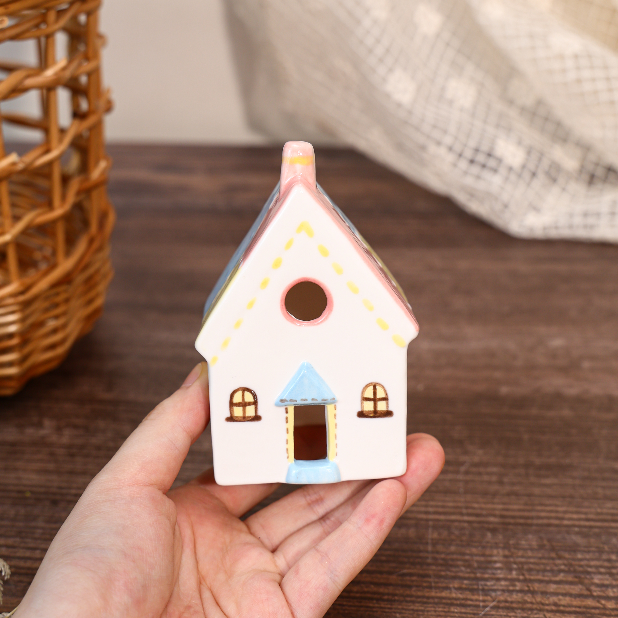 Hand-Painted Pastel Cottage Ceramic House Ornament - Image 9