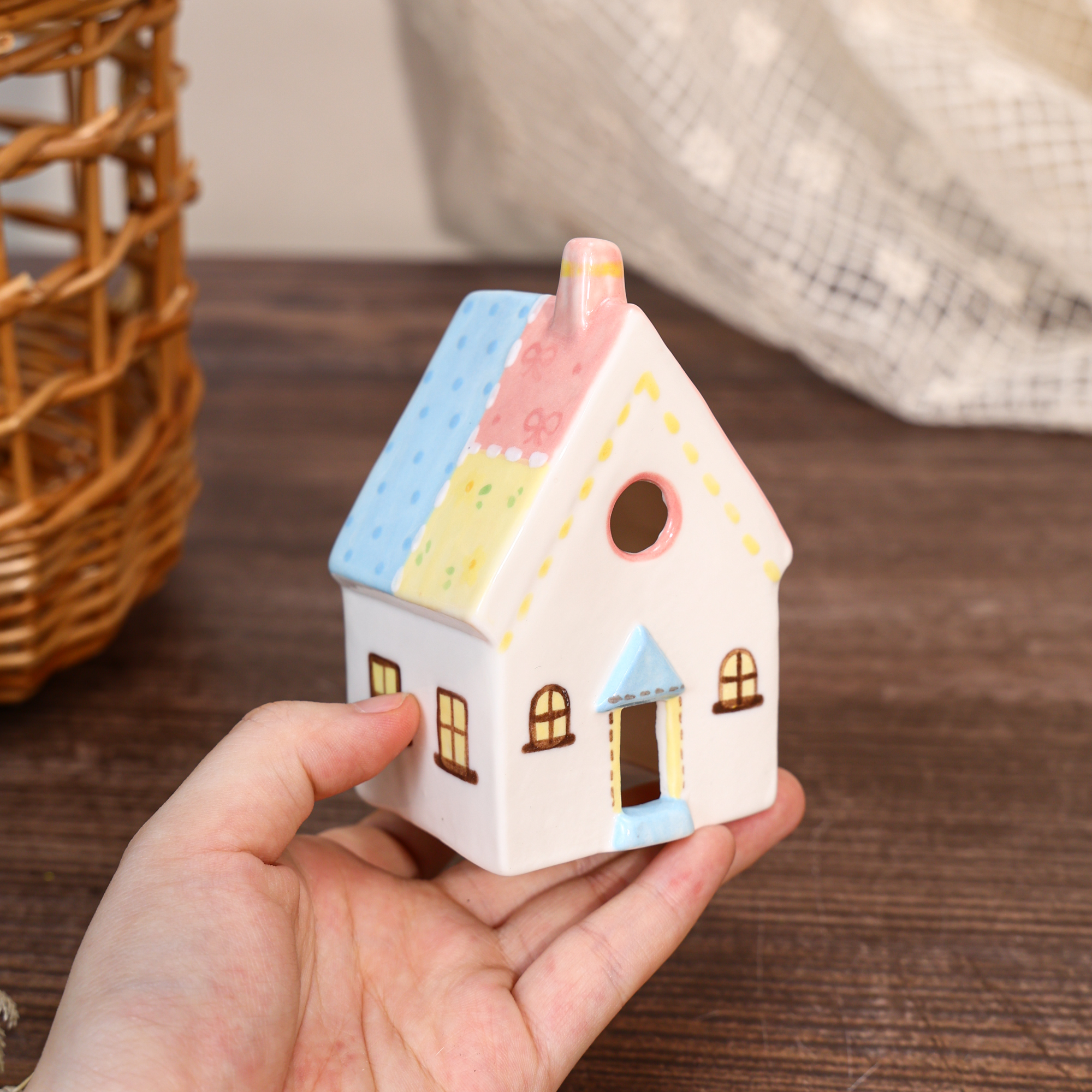 Hand-Painted Pastel Cottage Ceramic House Ornament - Image 10