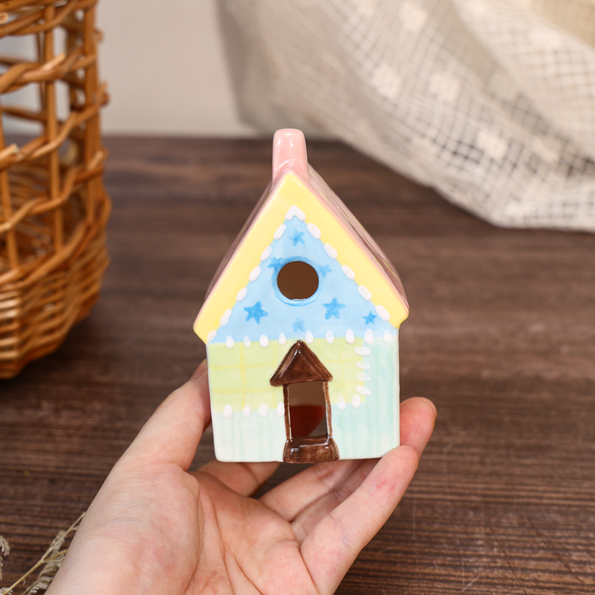 Hand-Painted Pastel Star Ceramic House Ornament - Image 8