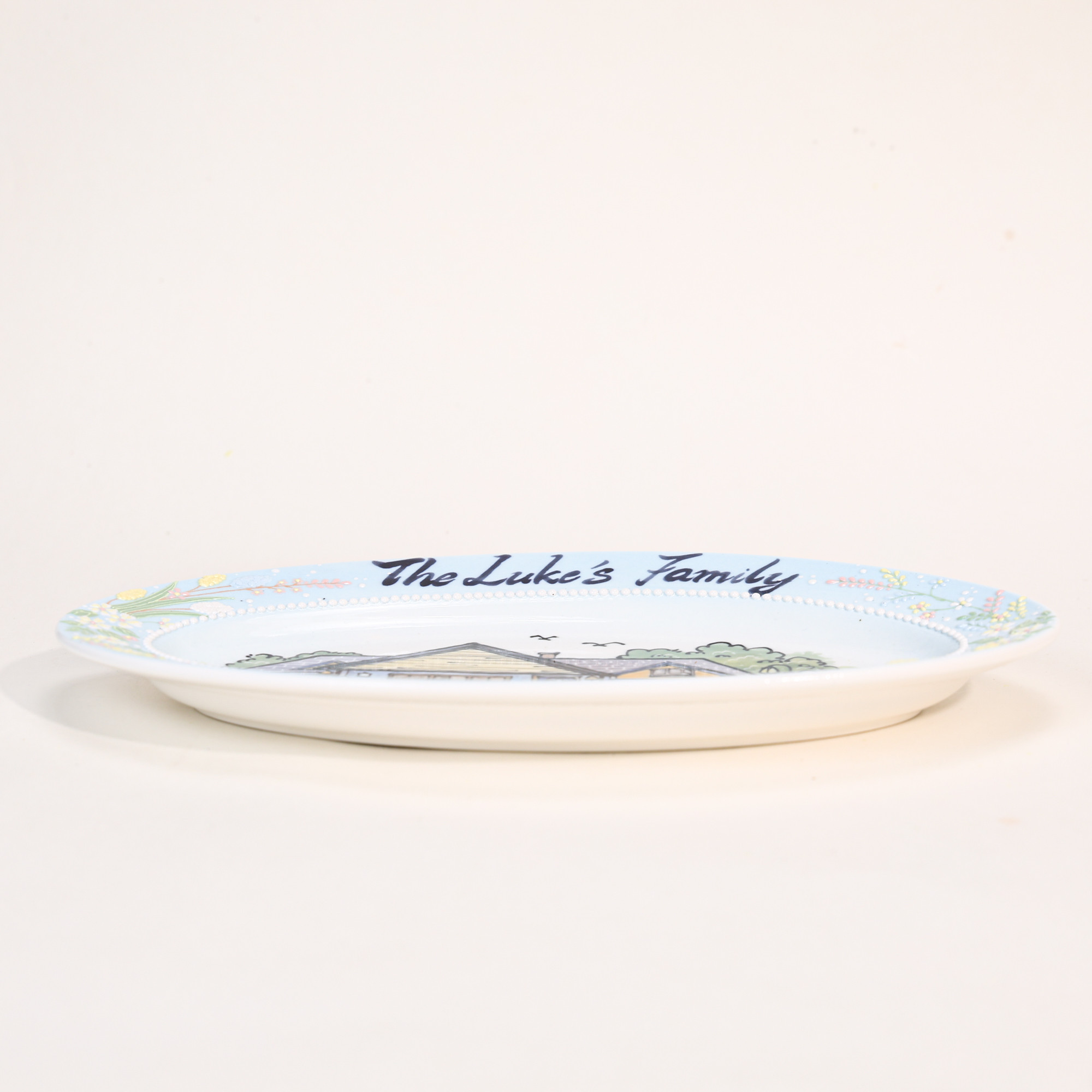 Custom Oval House Portrait Plate with Blue Floral Border - Image 10