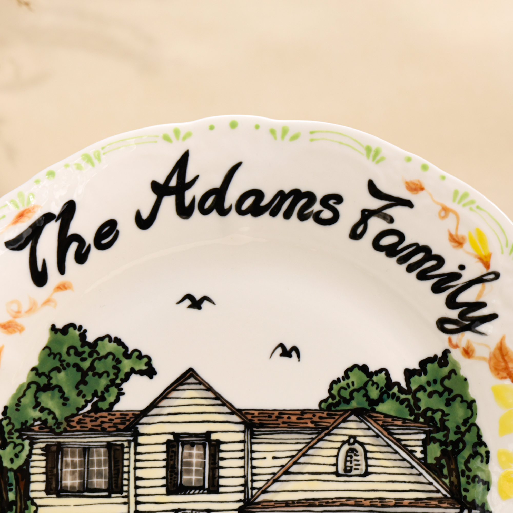 Custom Scalloped House Portrait Plate with Floral Border - Image 14