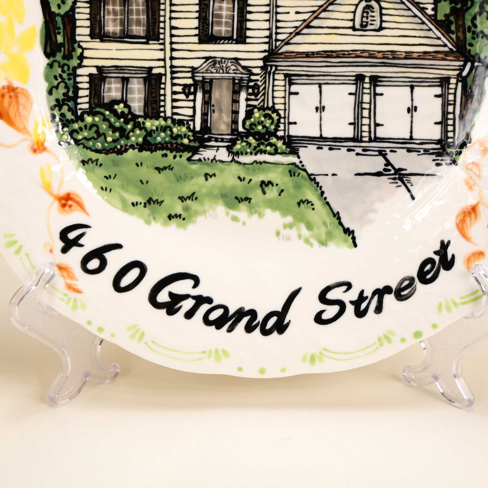 Custom Scalloped House Portrait Plate with Floral Border - Image 13