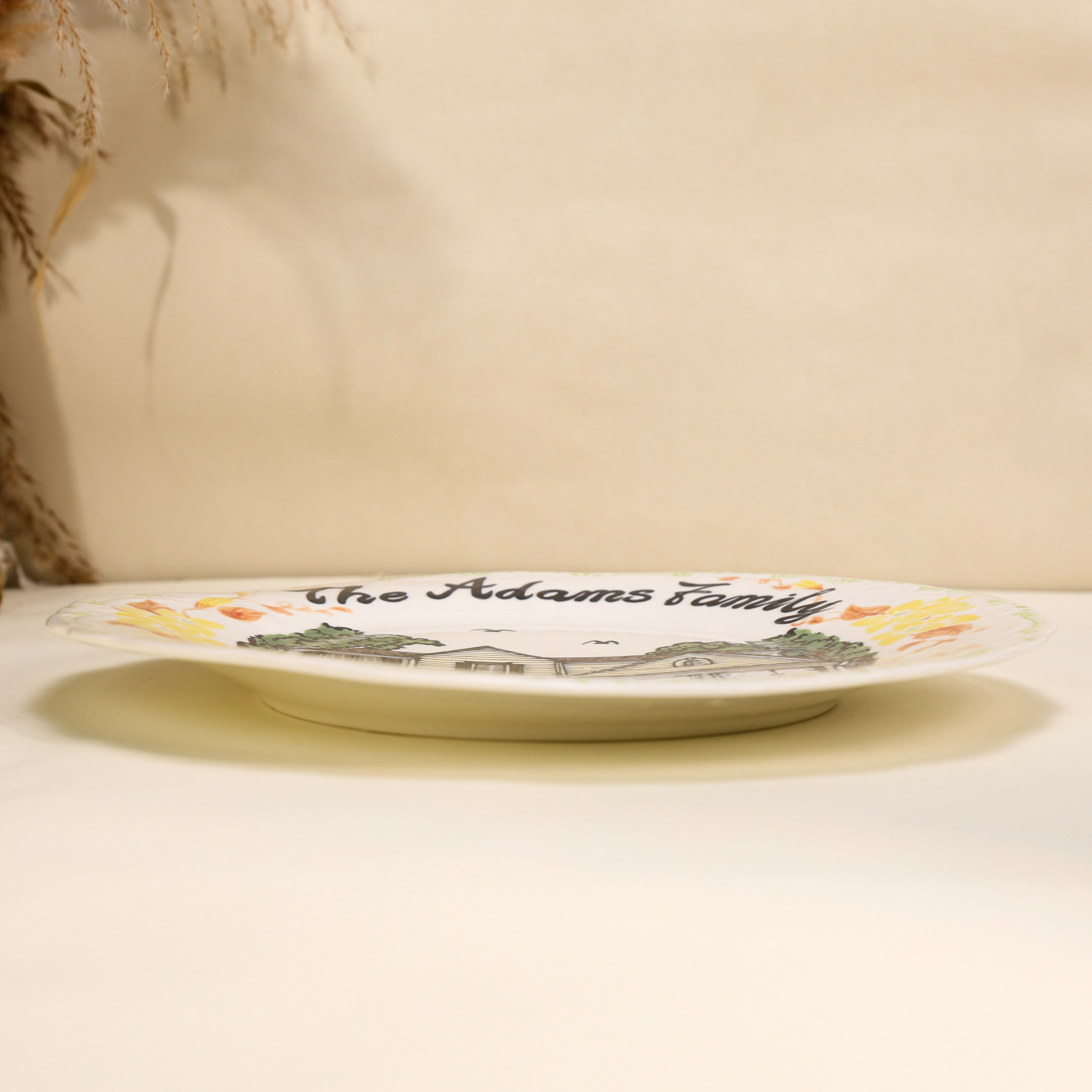 Custom Scalloped House Portrait Plate with Floral Border - Image 10