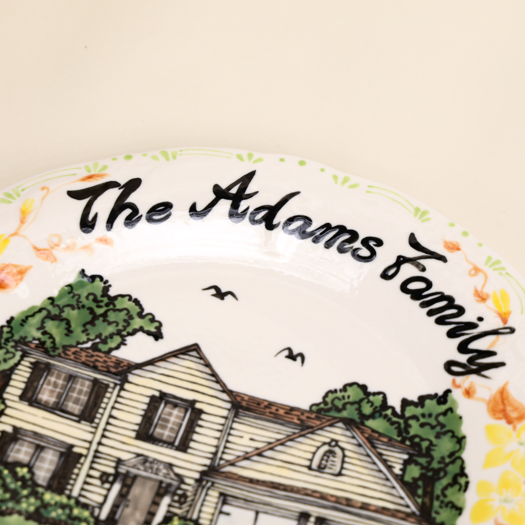 Custom Scalloped House Portrait Plate with Floral Border - Image 7