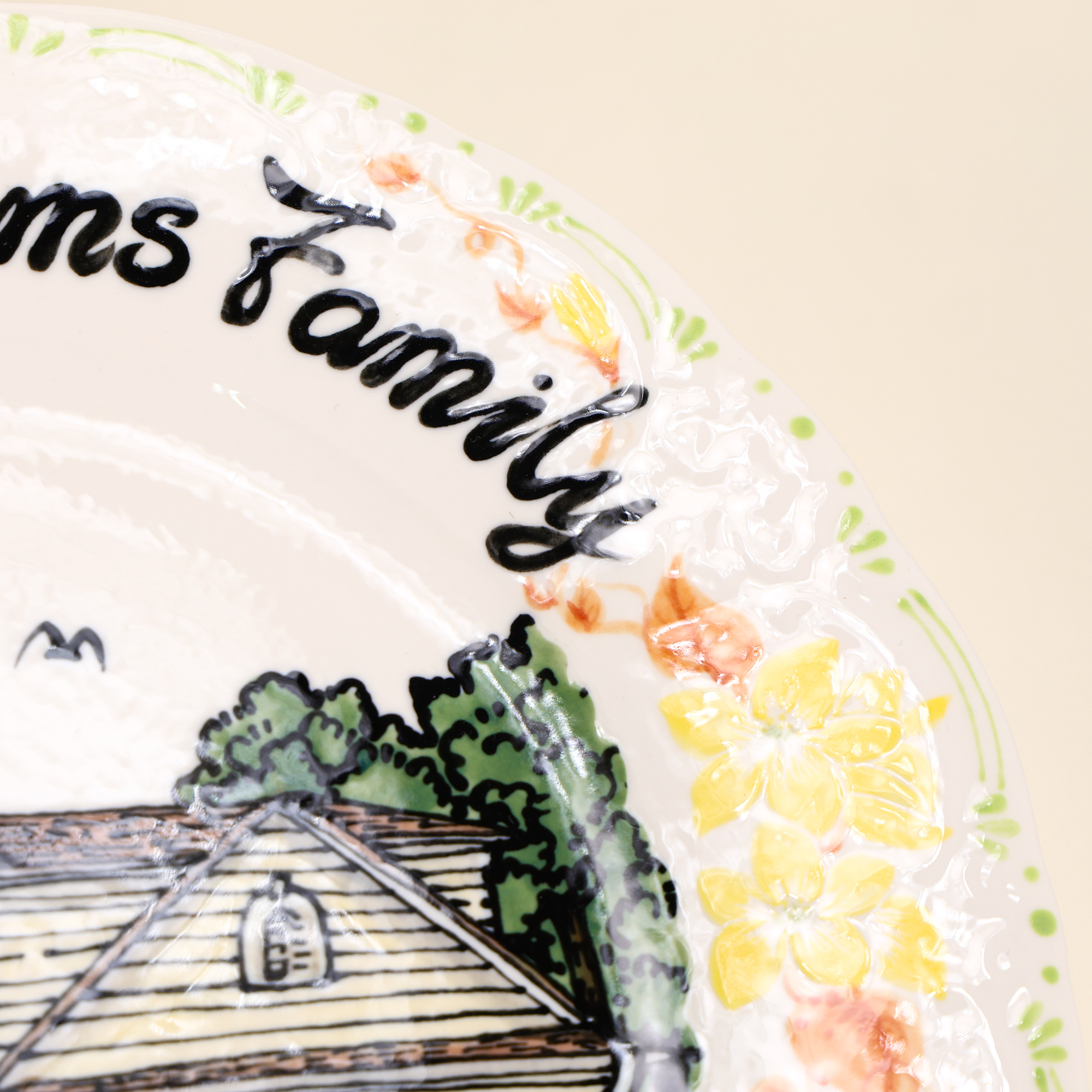 Custom Scalloped House Portrait Plate with Floral Border - Image 4