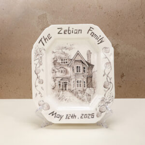 Personalized Strawberry Border House Portrait Porcelain Plate