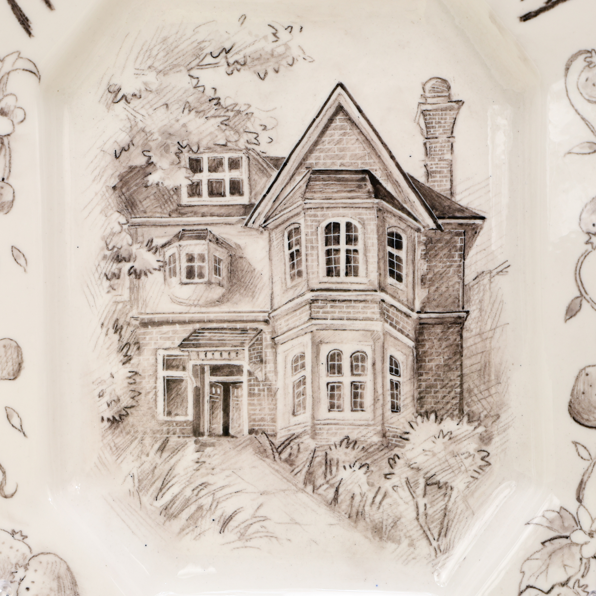 Personalized Strawberry Border House Portrait Porcelain Plate - Image 4