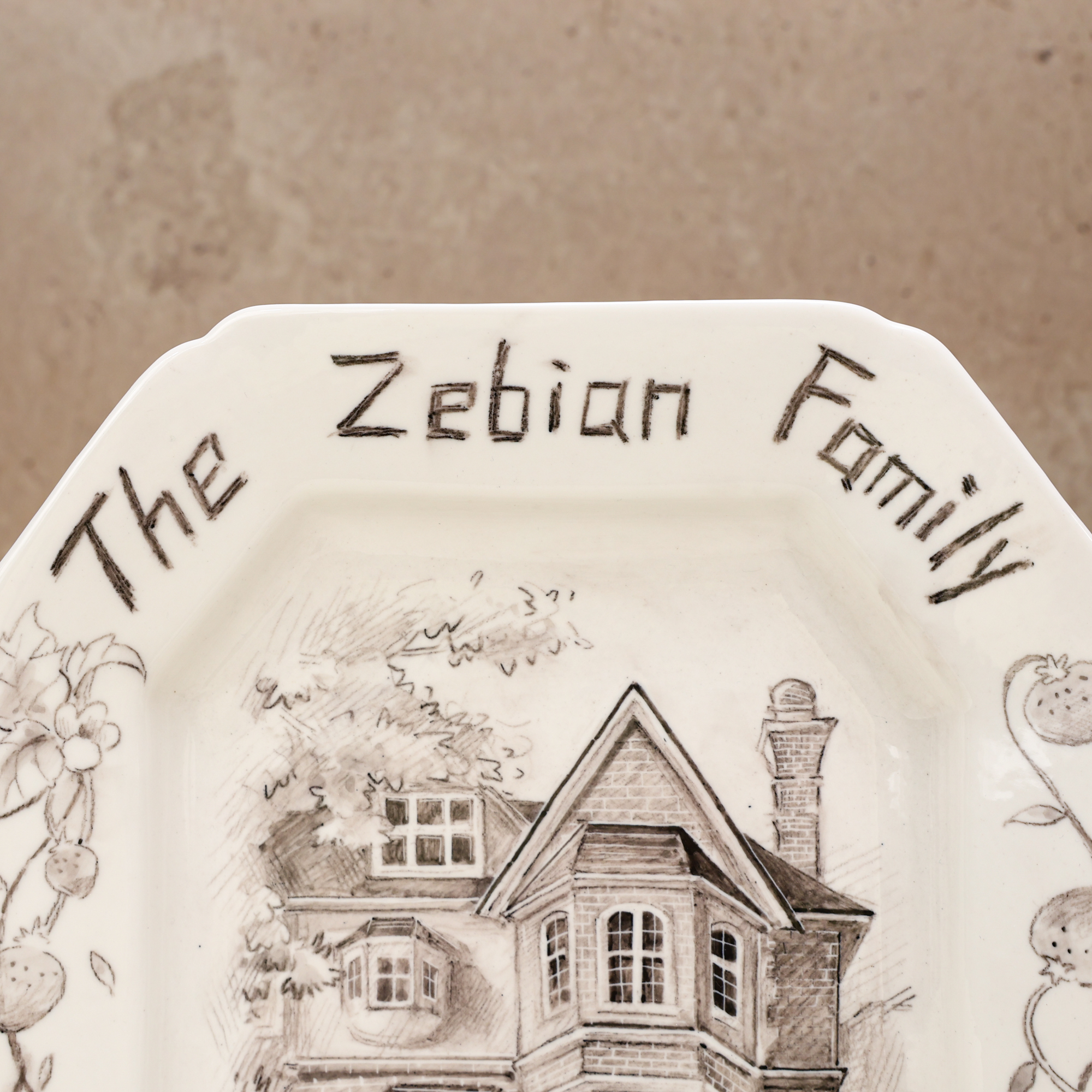 Personalized Strawberry Border House Portrait Porcelain Plate - Image 8