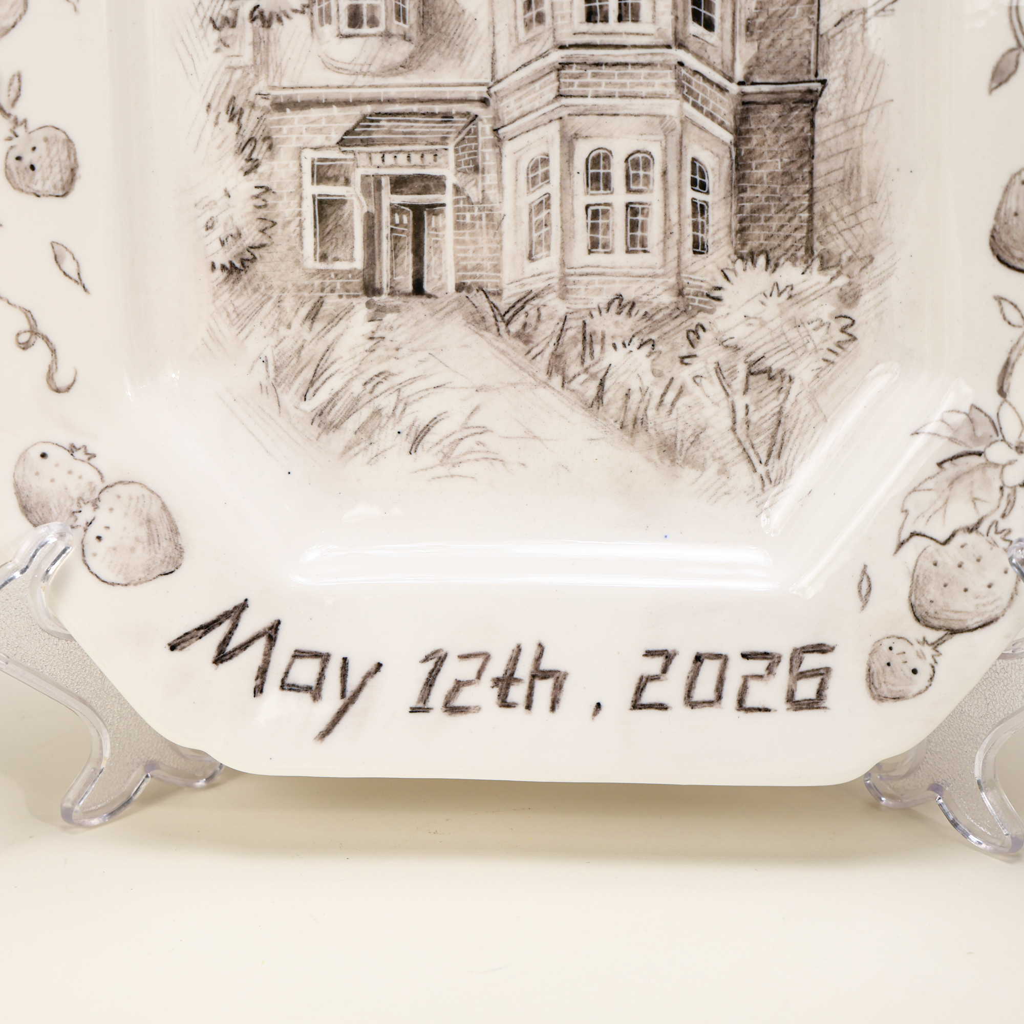 Personalized Strawberry Border House Portrait Porcelain Plate - Image 7