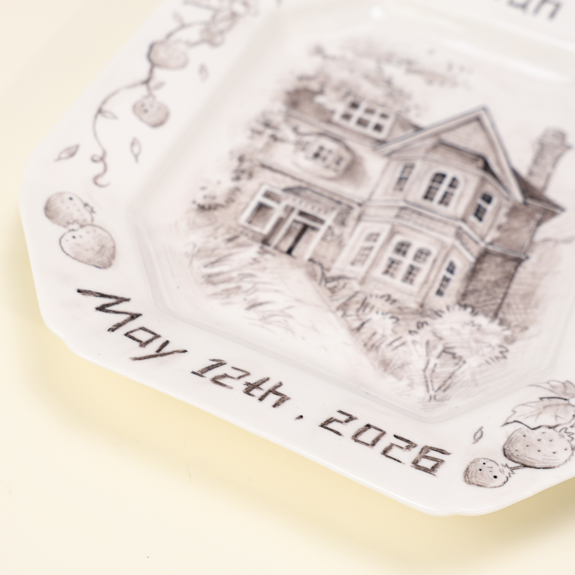 Personalized Strawberry Border House Portrait Porcelain Plate - Image 5