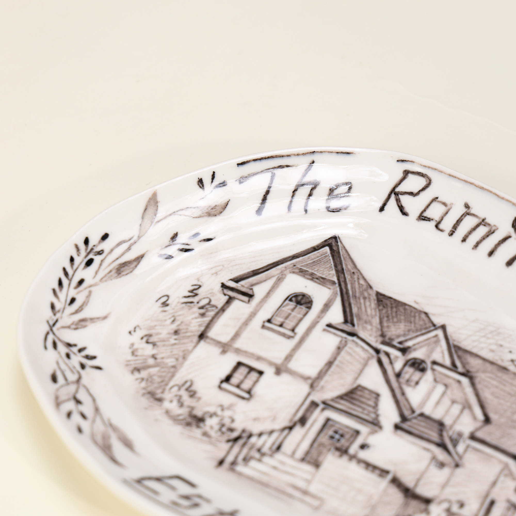 Custom Oval House Portrait Plate with Botanical Border - Image 3