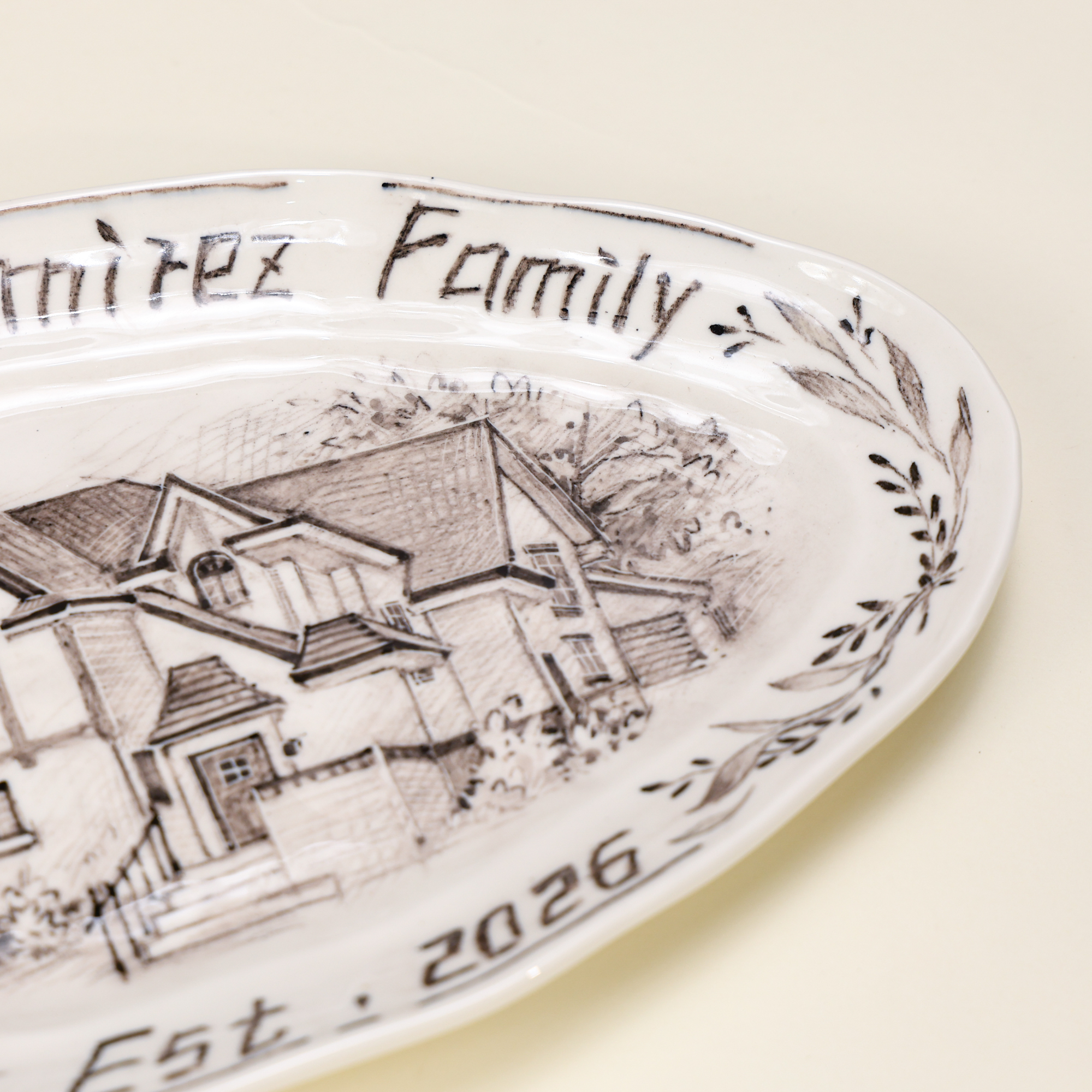 Custom Oval House Portrait Plate with Botanical Border - Image 4